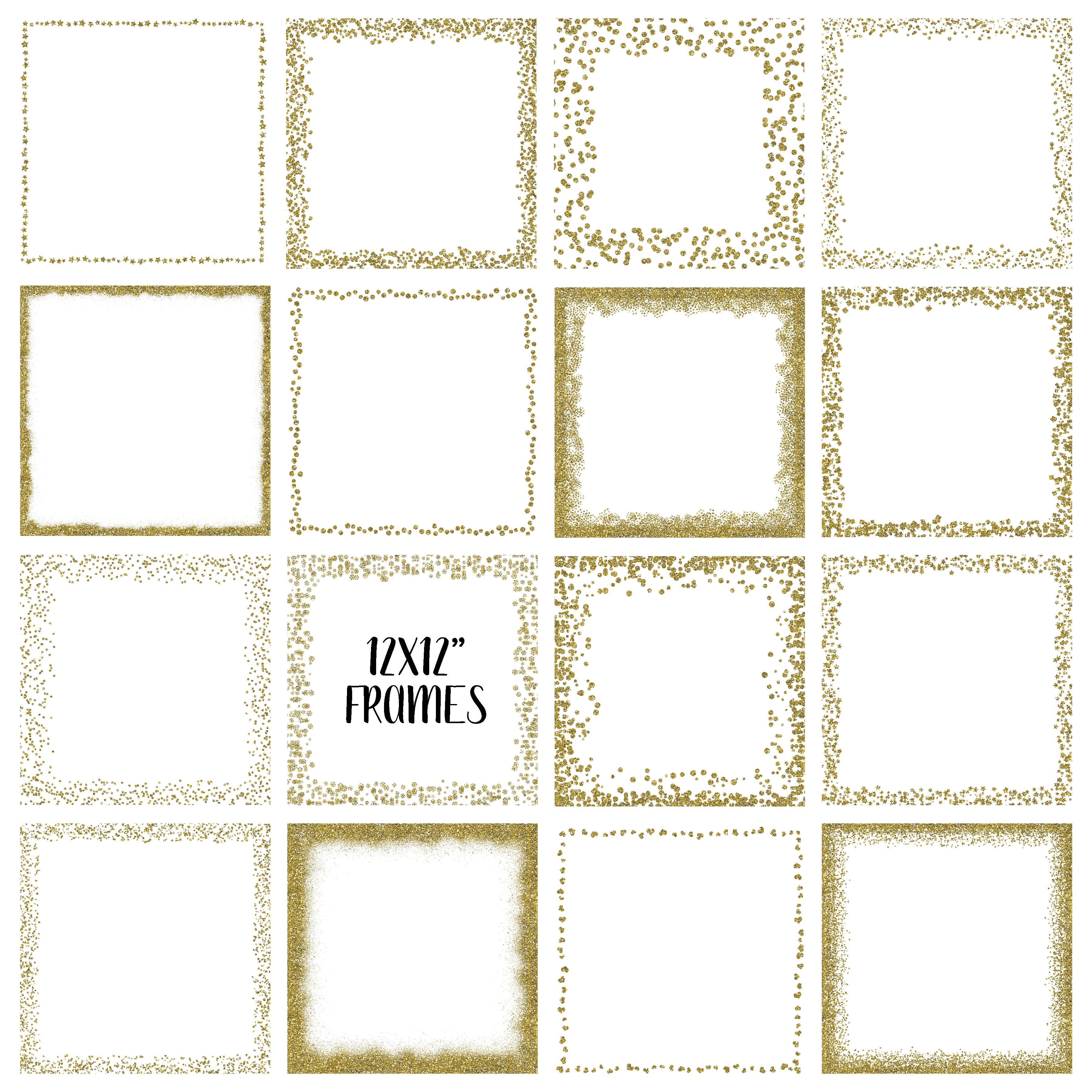 Gold Glitter Frames and Borders PNG Clipart Bundle example image 7.