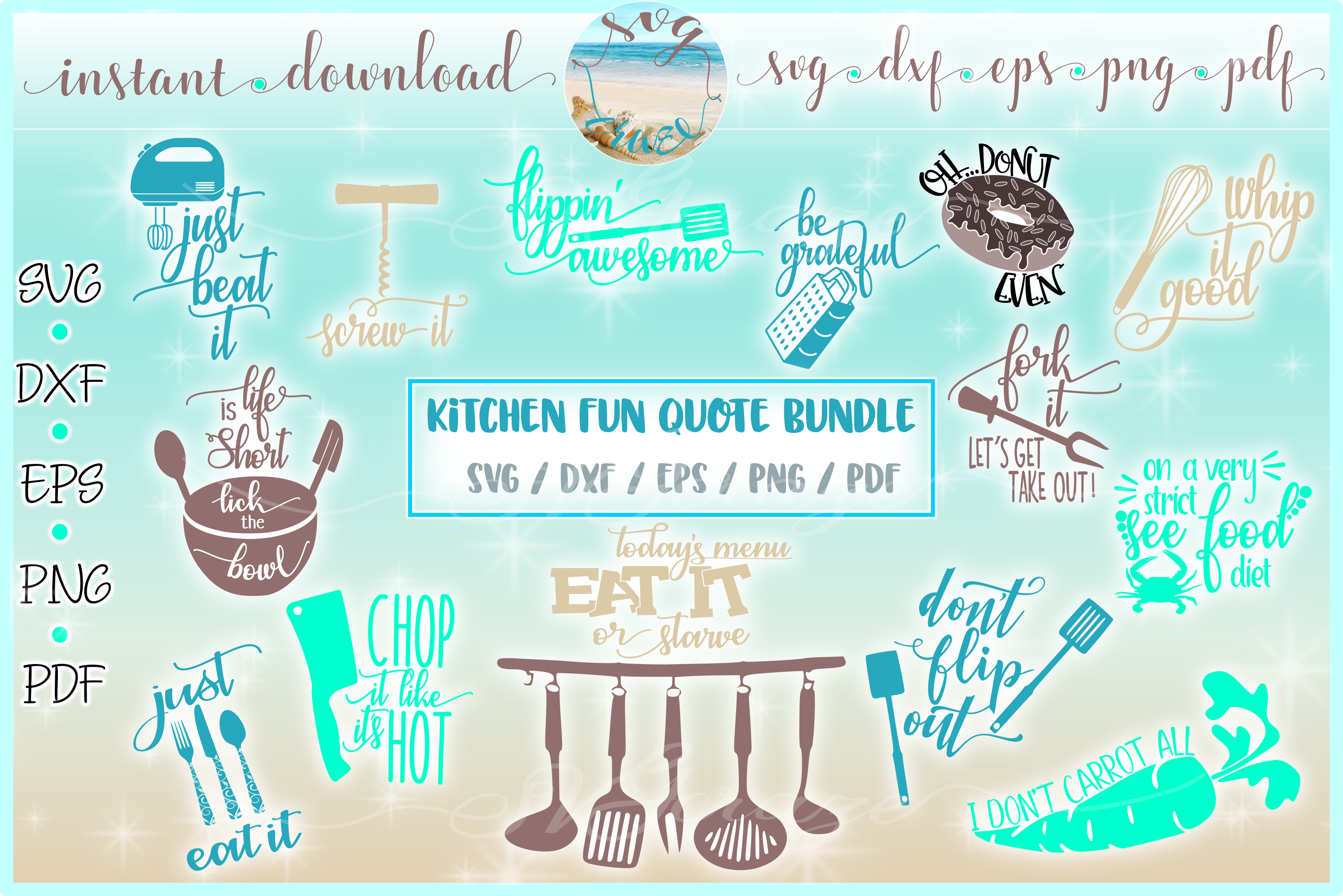 Download Fun Kitchen Quote Bundle SVG Dxf Eps PNG files for Cricut