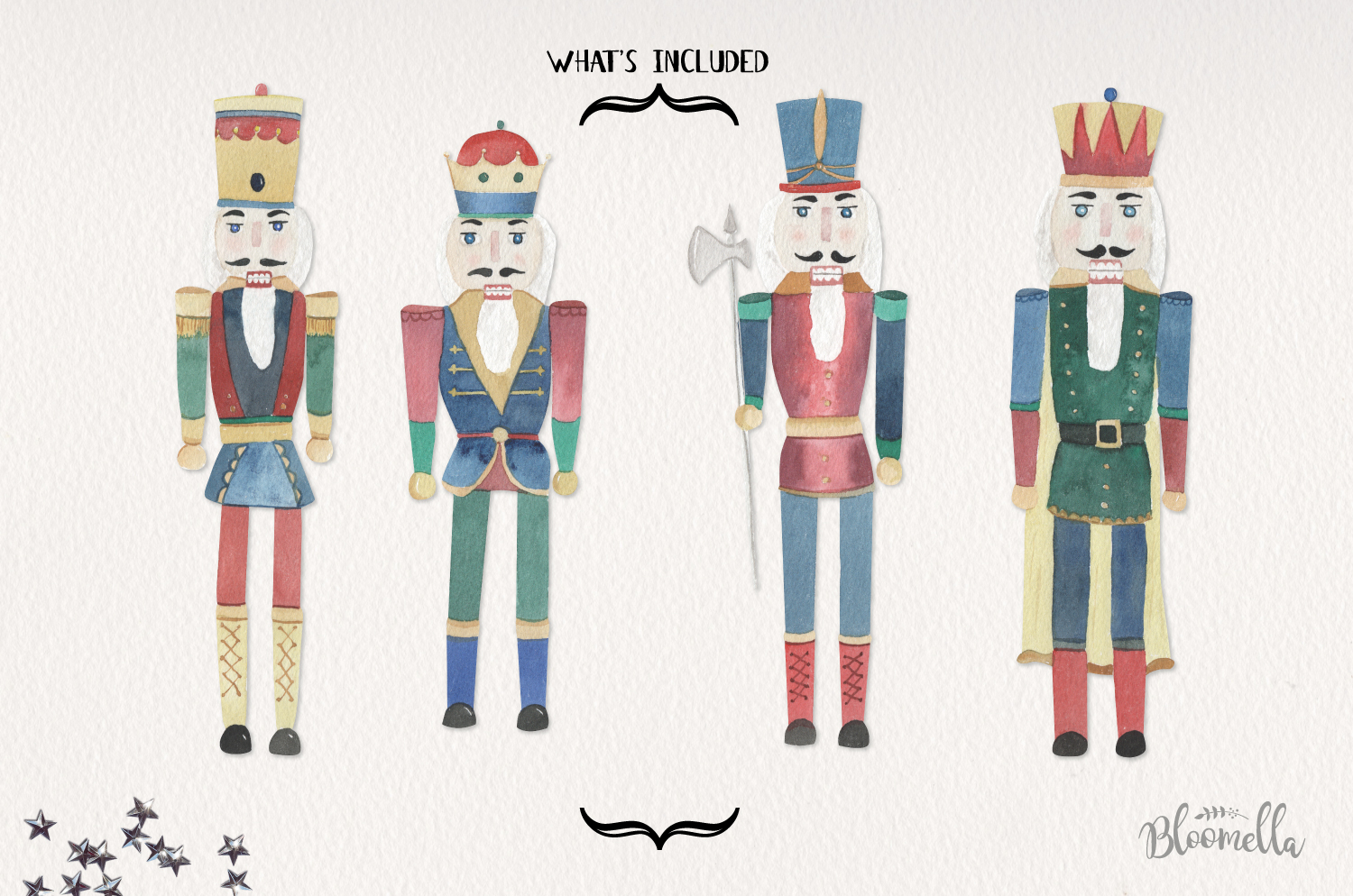 Nutcrackers Watercolor 4 Detailed Elements Christmas Holiday