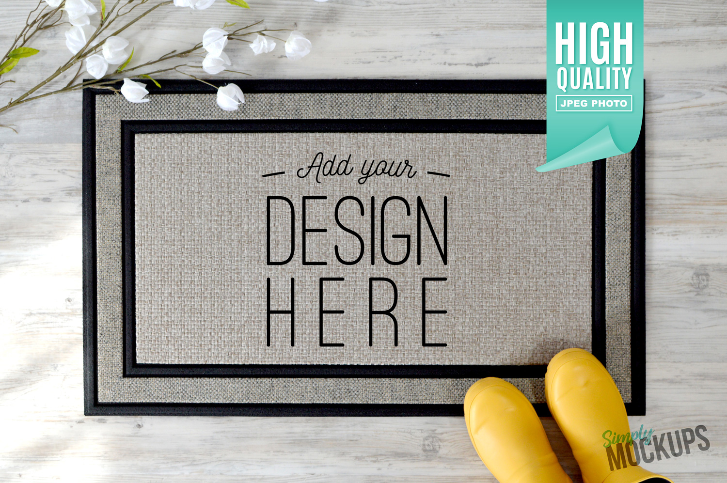 Sublimation Doormat Mockup With Flowers & Shoes