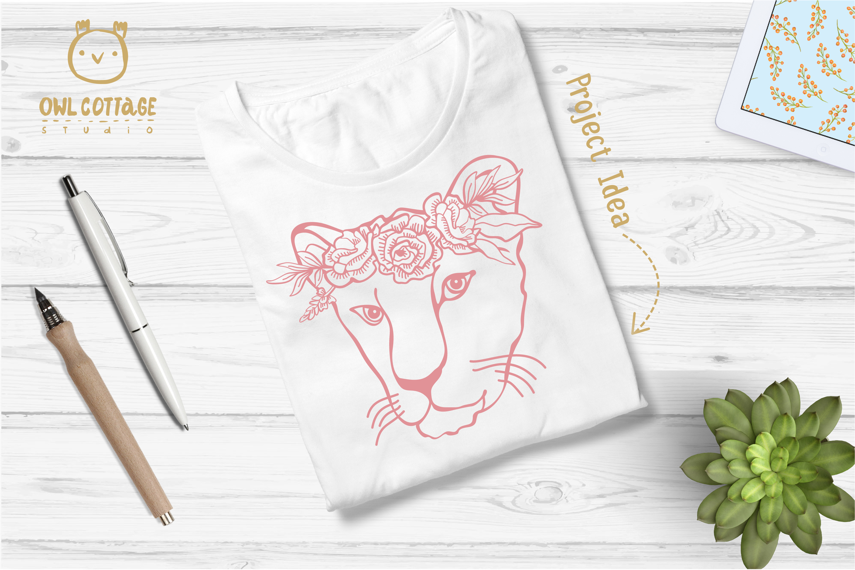 Download Lioness with floral crown SVG, Tattoo Decor Cut File (378835) | Illustrations | Design Bundles