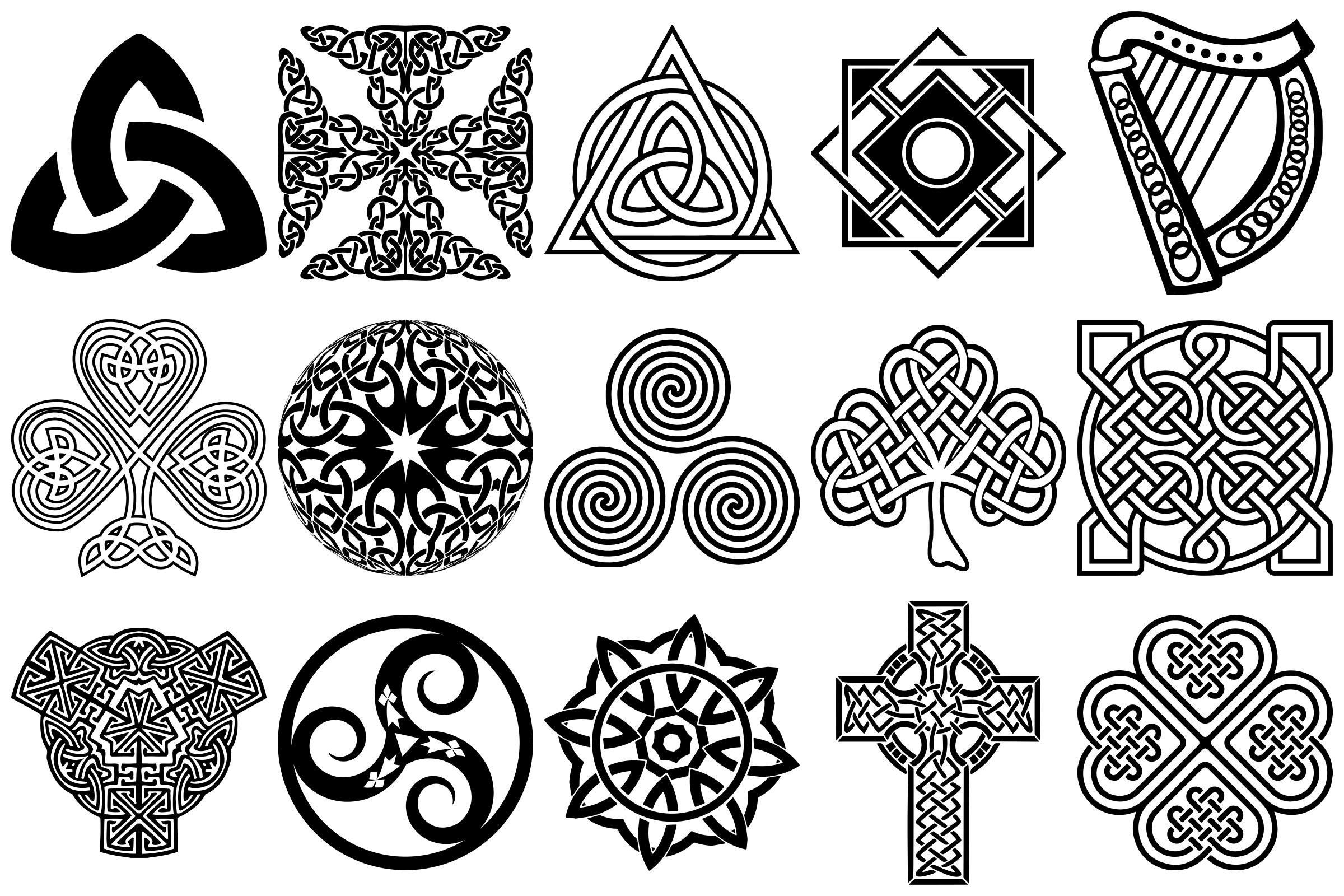 Celtic Symbols, Knots & Crosses AI EPS PNG, Irish Clip Art
