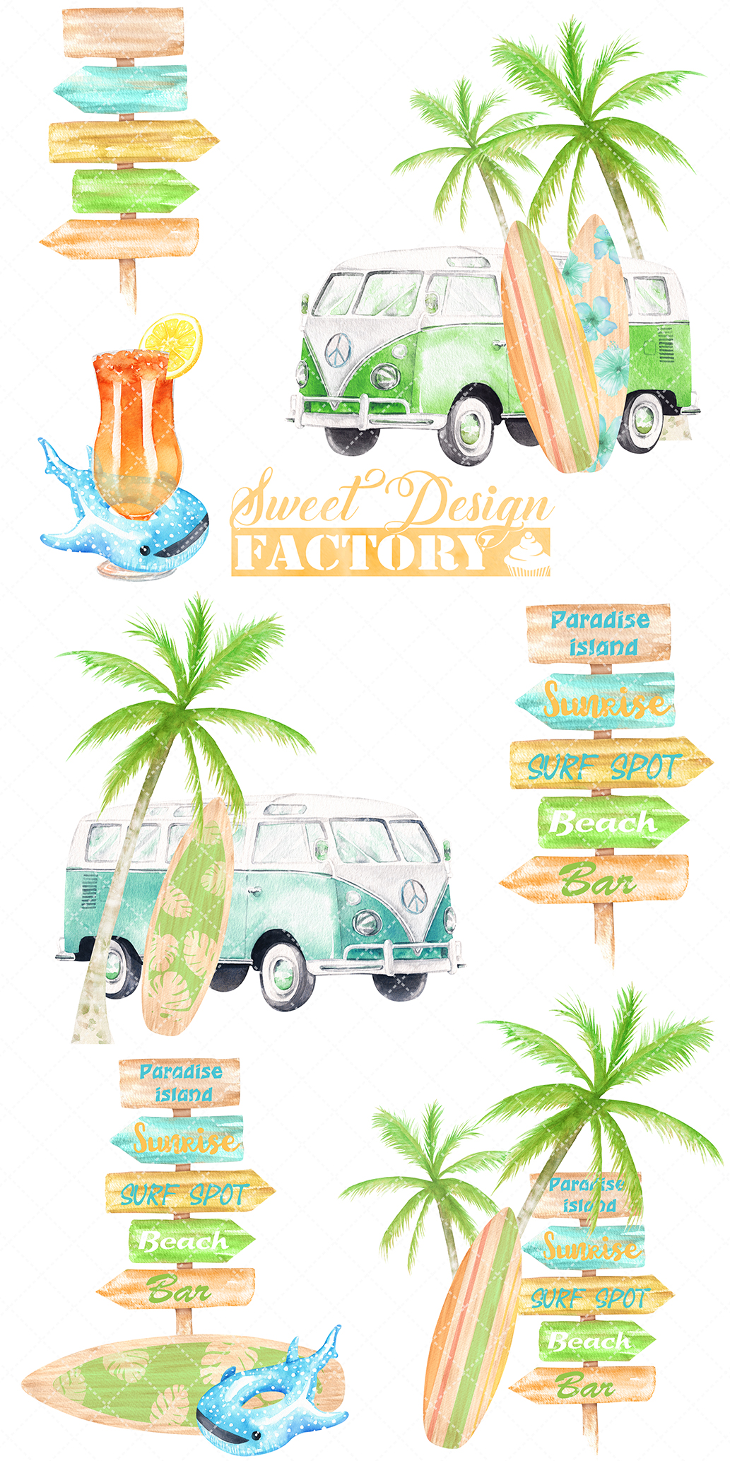 Watercolor Surfing Clipart 356797 Illustrations Design Bundles