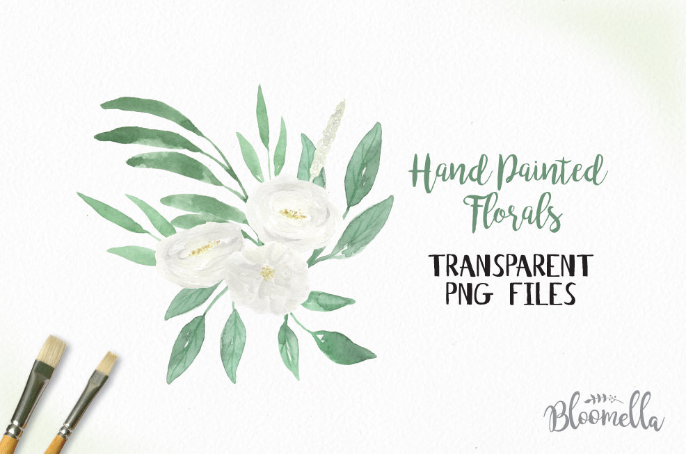 Watercolor White Blooms Clipart Bouquets Flowers Green