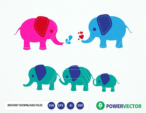 Elephant SVG Files. Elephant Family Vector Clipart Svg, Dxf, Eps, Png
