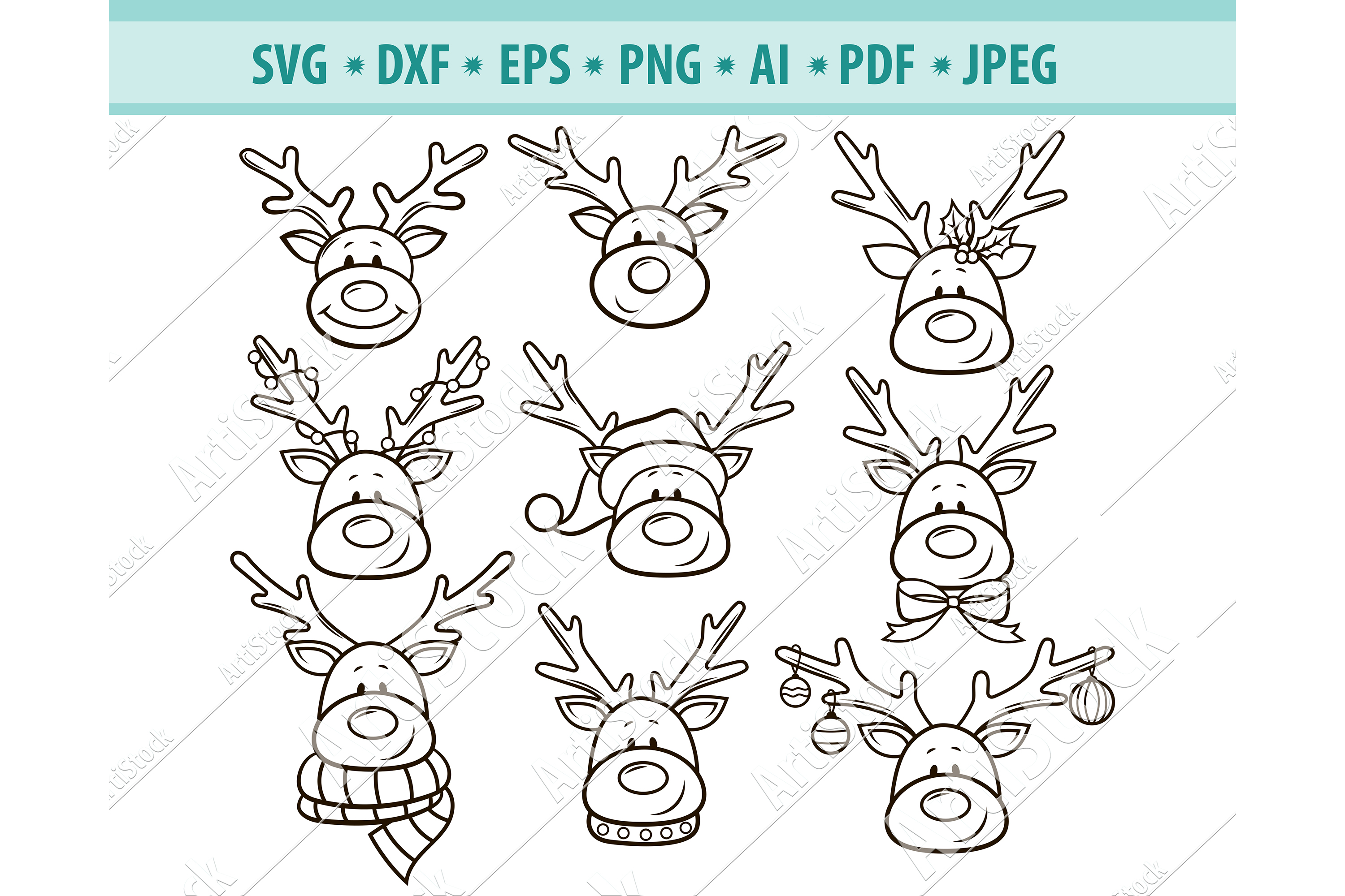 Reindeer svg, Reindeer head svg, Christmas Dxf, Png, Eps (520972