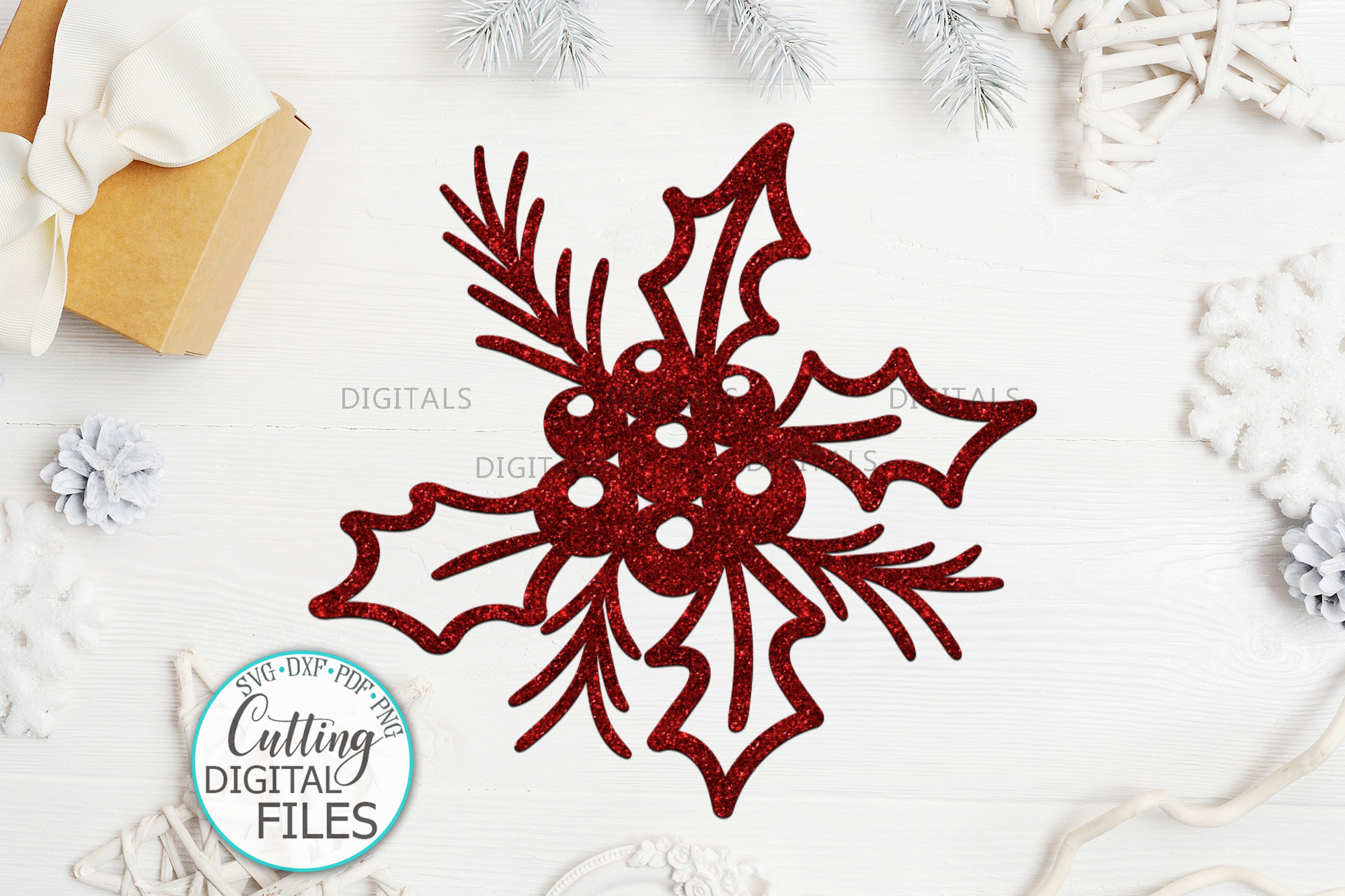 Christmas Holly berries svg dxf laser cut paper cut template (404182