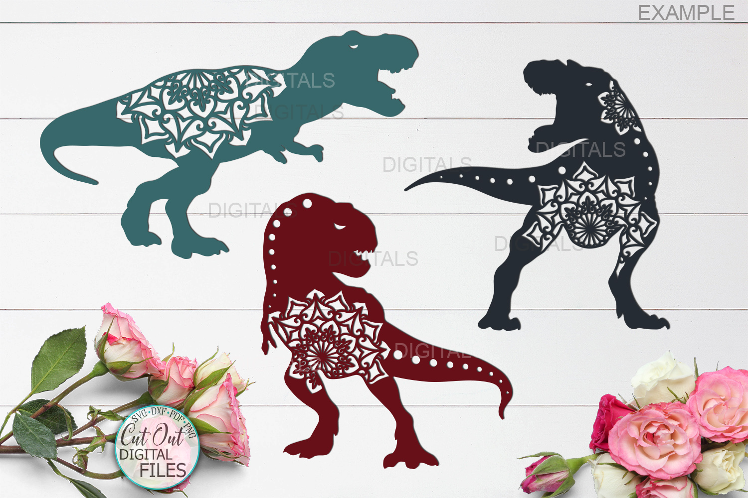 Download Mandala T rex dinosaurs bundle cut out svg paper laser cut