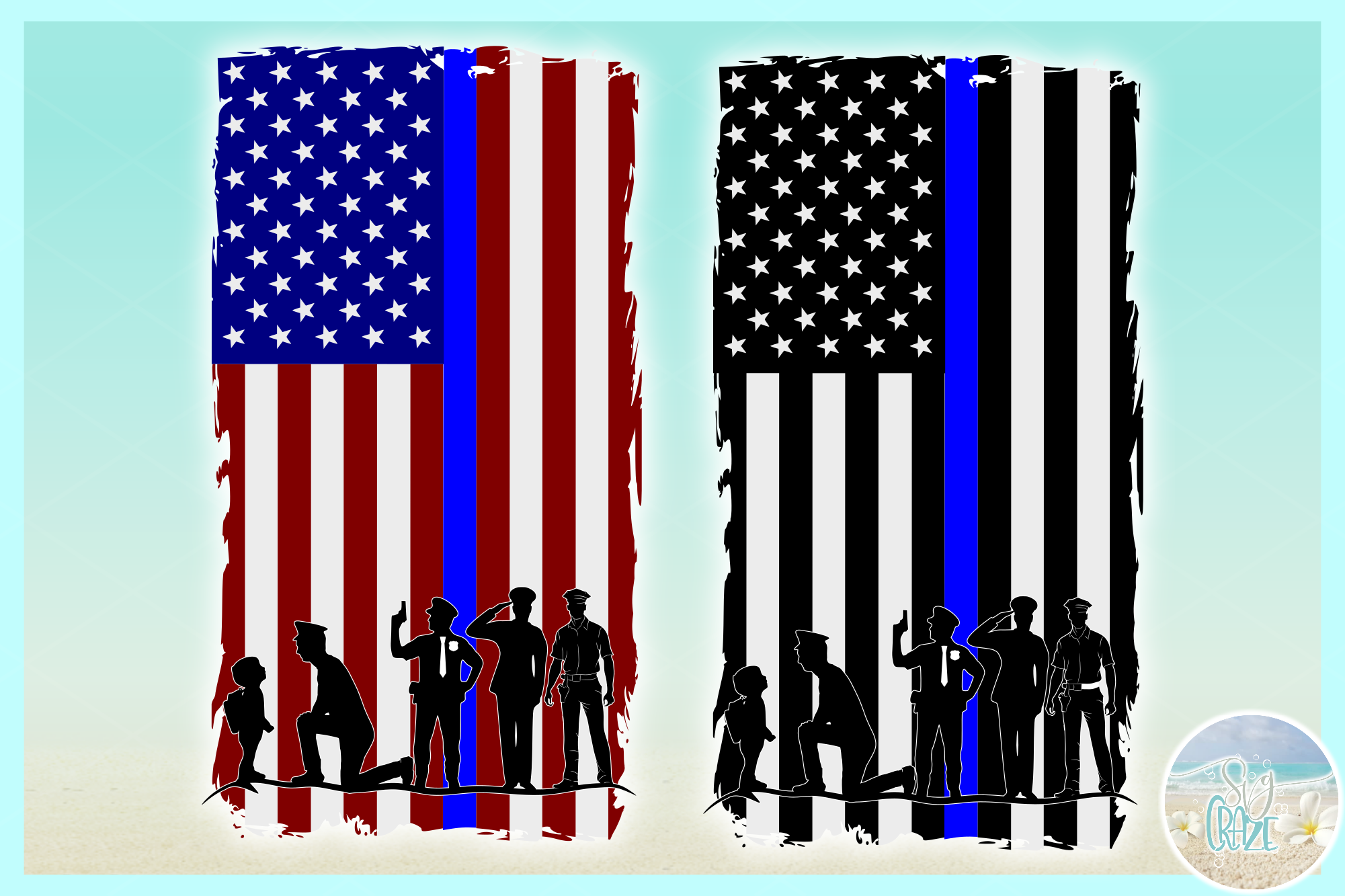 Police Officers Blue Line USA Flag SVG Dxf Eps Png PDF