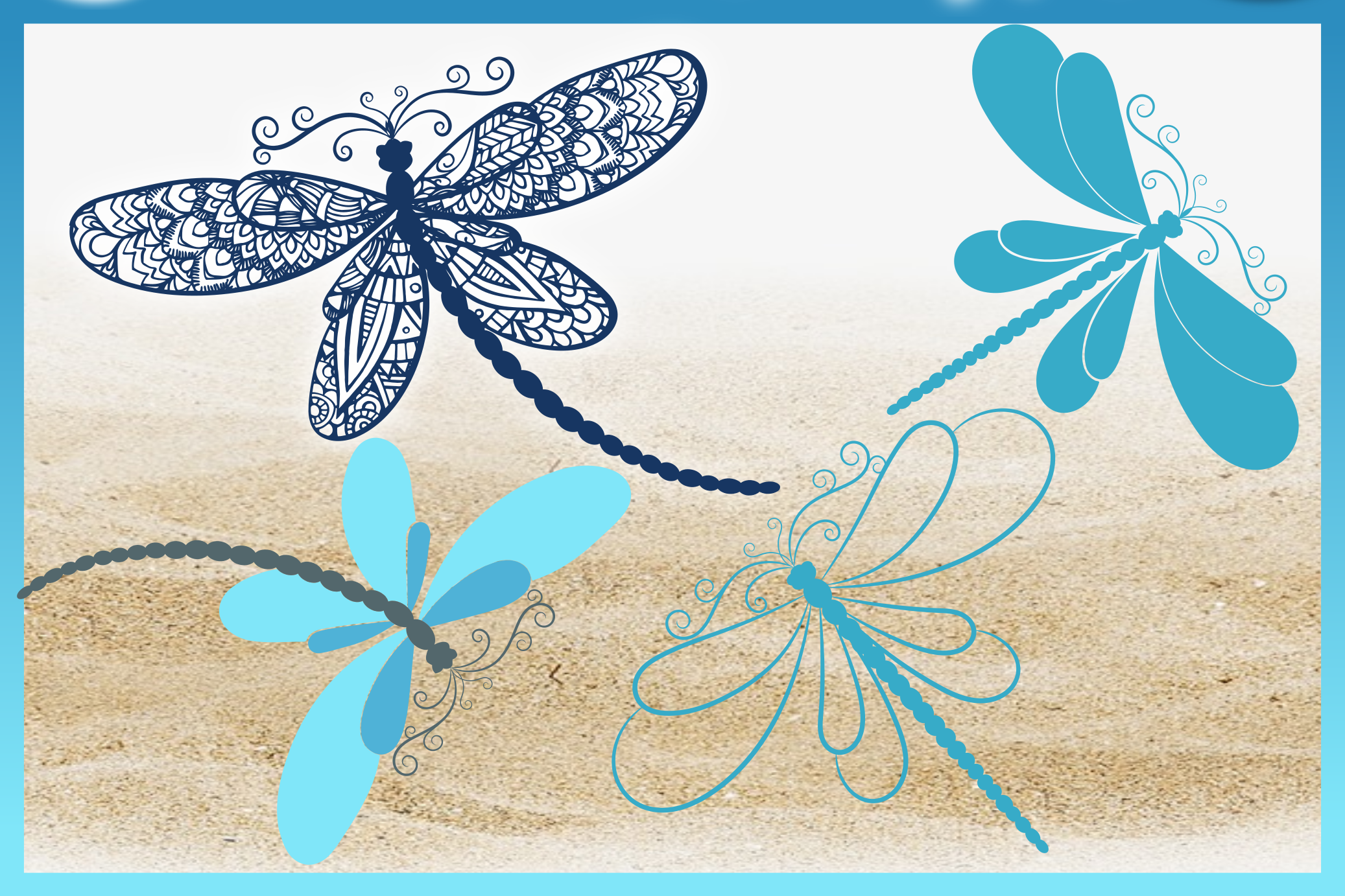 Dragonfly Mandala Zentangle Bundle Svg Dxf Eps Png Pdf Files