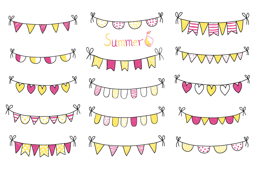 Yellow Purple Hand Drawn Buntings Clipart Summer Banner Party