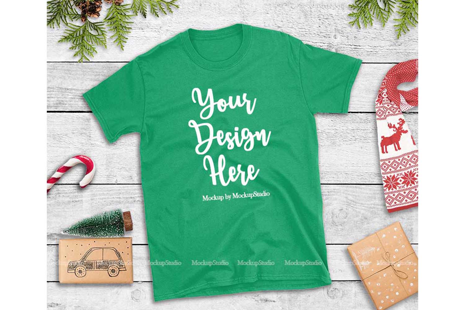 Download Green Christmas Tshirt Mockup Flat Lay Holiday Shirt Display