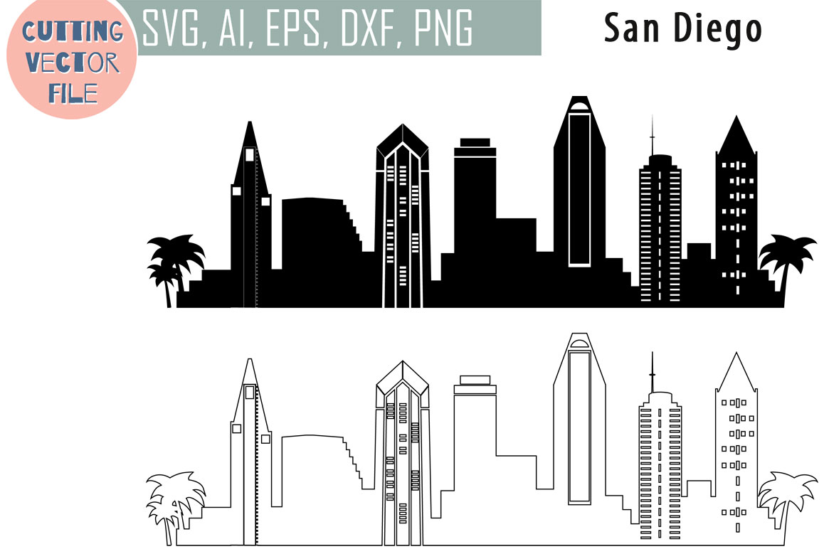 San Diego Vector, California Skyline USA city, SVG, JPG, PNG, DWG, CDR