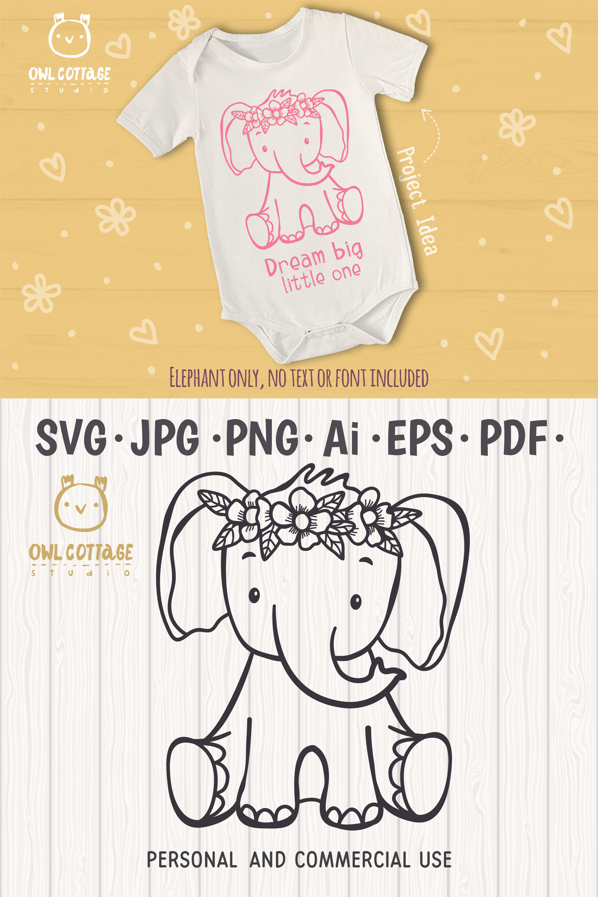 Download Little Elephant with Flowers Crown Svg , Baby Elephant Cut F