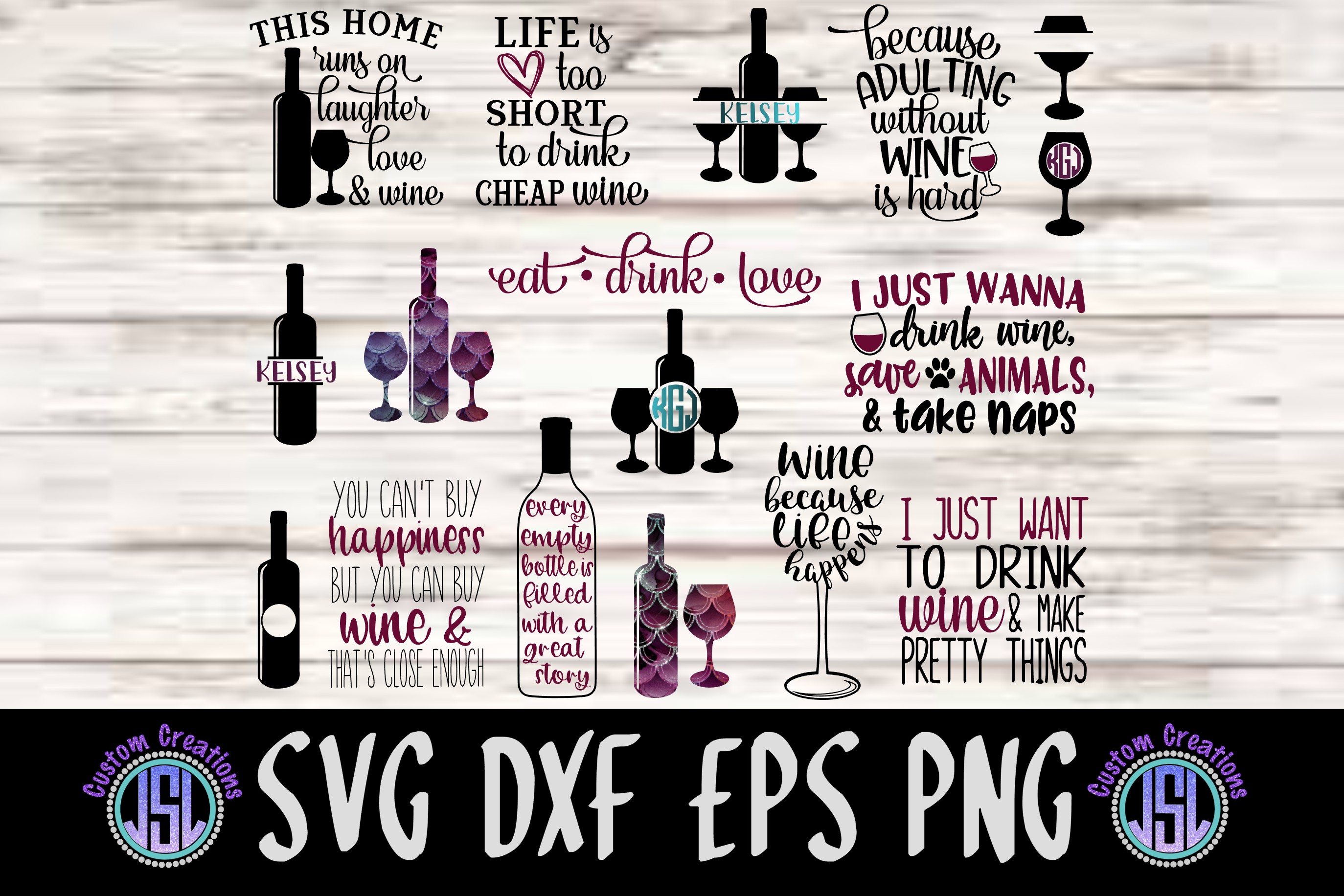 Download Wine Bundle Set of 18| SVG DXF EPS PNG Cut Files