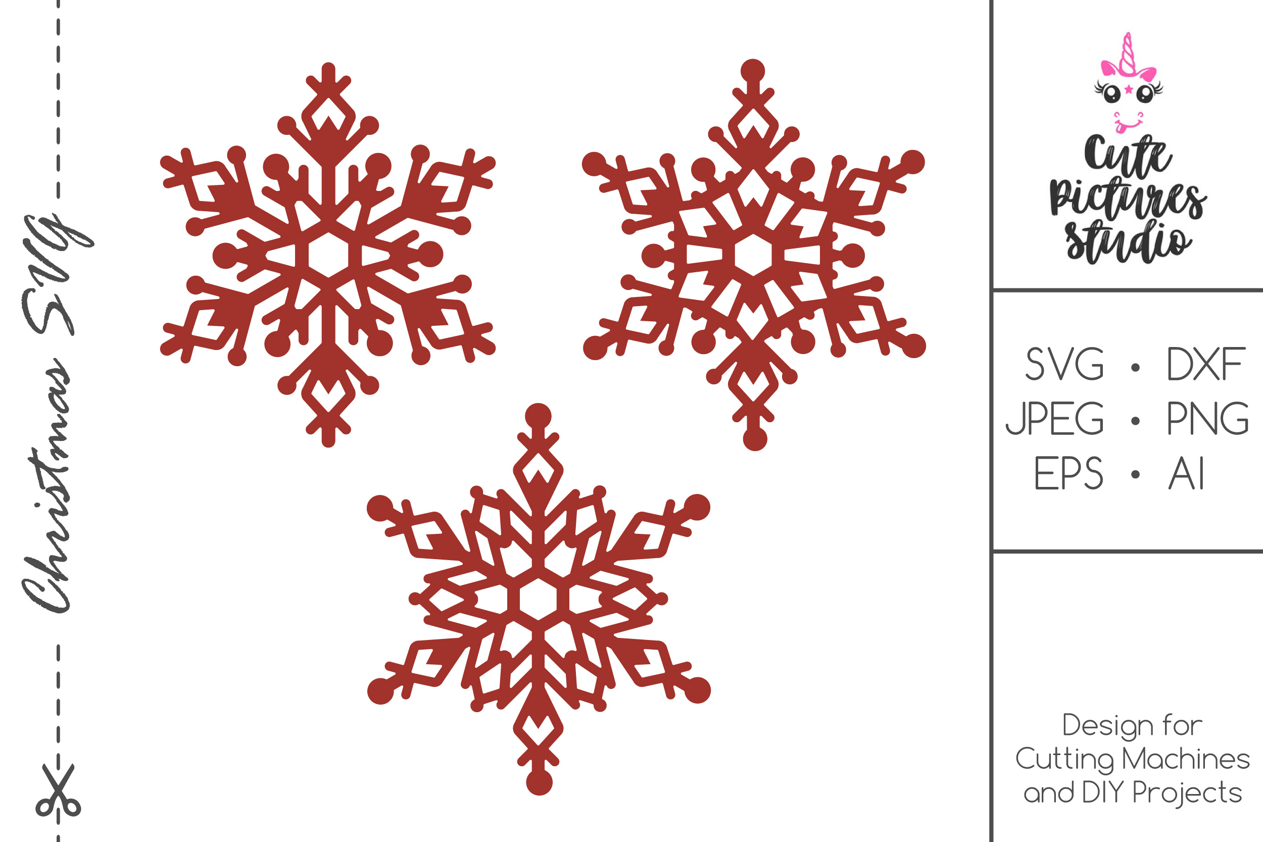 Christmas snowflakes set SVG DXF cut file. Snowflakes PNG.