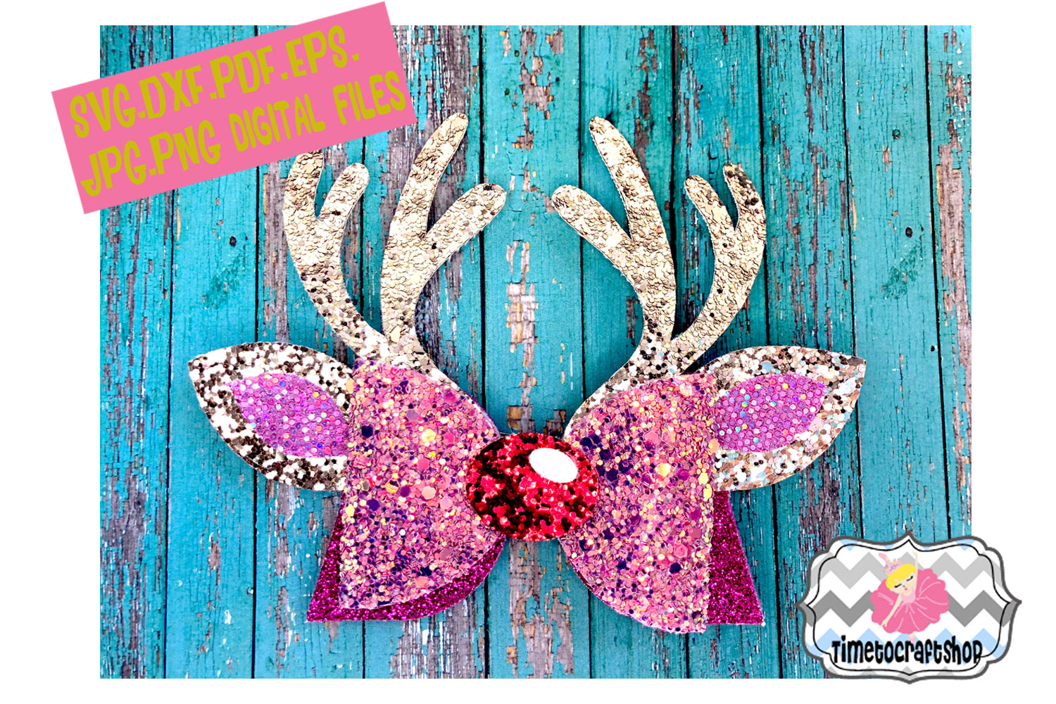 Download Reindeer Antler Hair Bow Template. Svg. Dxf. Pdf. Eps. Jpg.