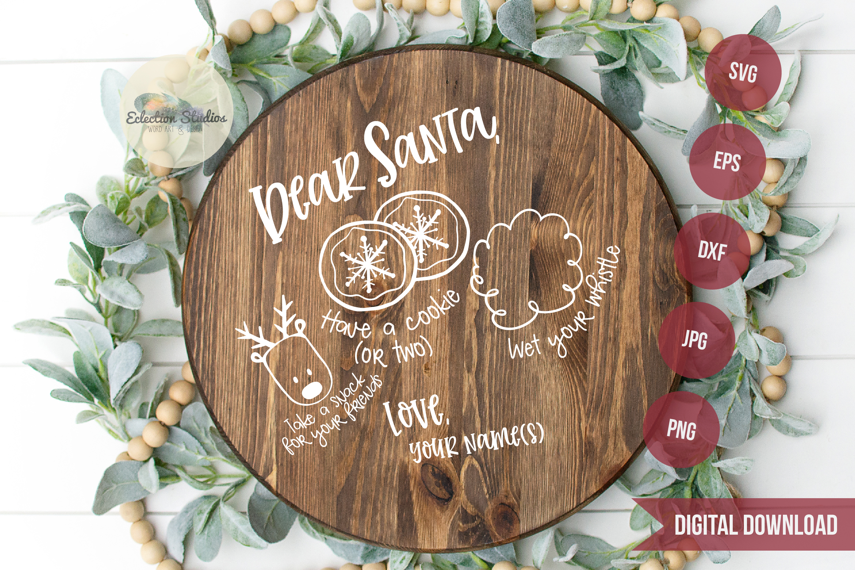 Dear Santa, Doodle Cookies for Santa Tray Round SVG