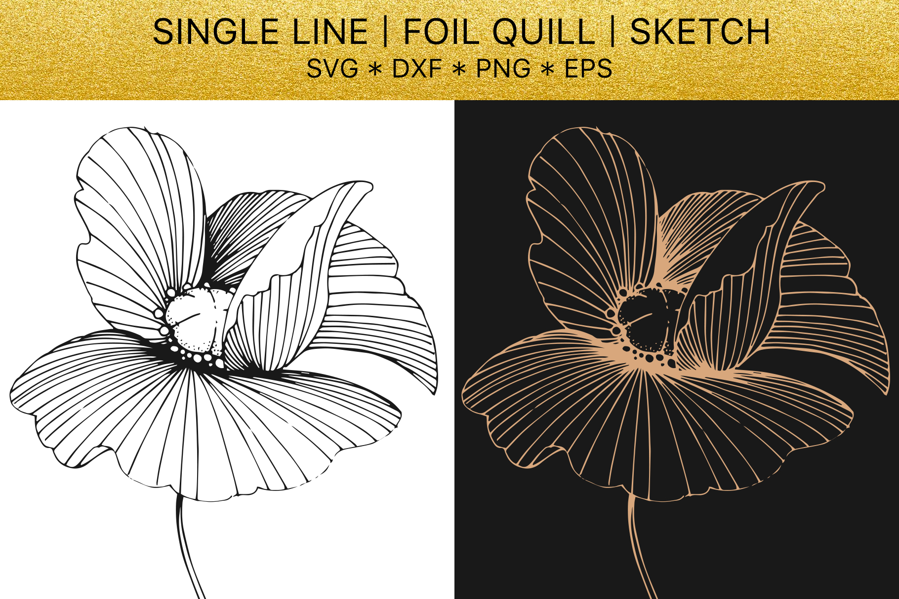 Foil quill svg Flowers Poppies golden monogram (283721 ...