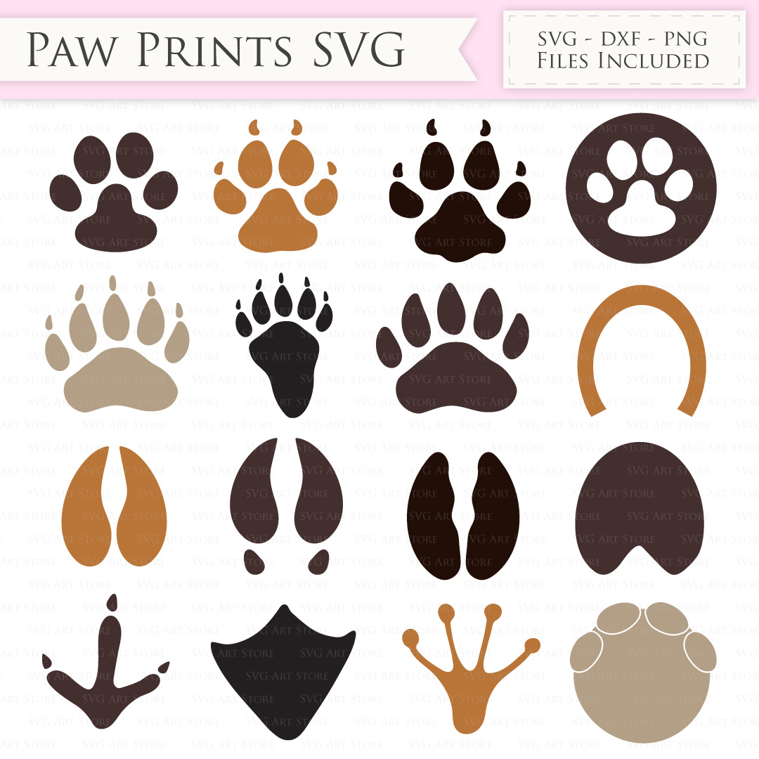 Download Paw print SVG Files - Animal paw print cut files for Cricut and Silhouette - dog, cat, horse ...