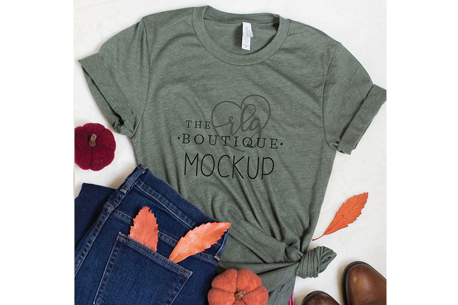 Download Green shirt fall Mockup (125288) | Mock Ups | Design Bundles