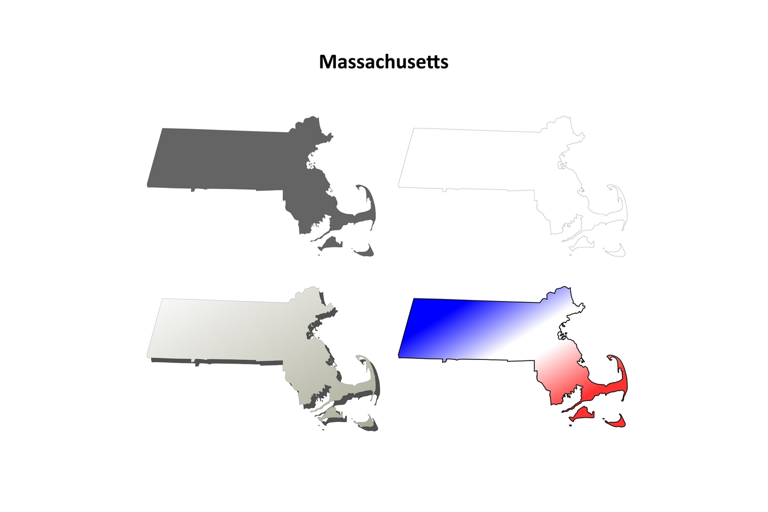 Massachusetts outline map set