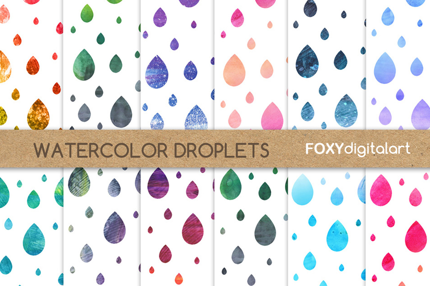 Digital Paper Watercolor Droplets Raindrops Background