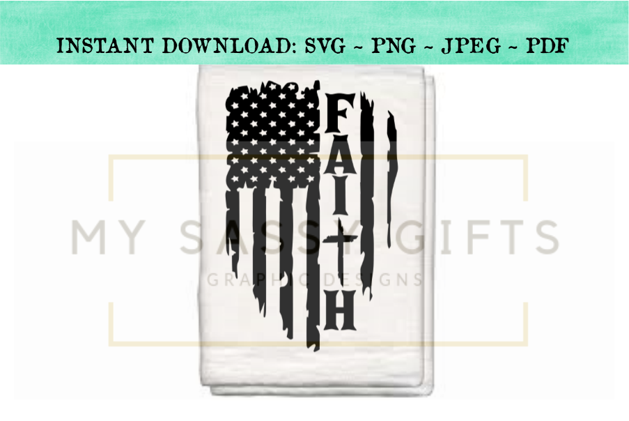 Distressed American Flag Faith With Christian Cross SVG