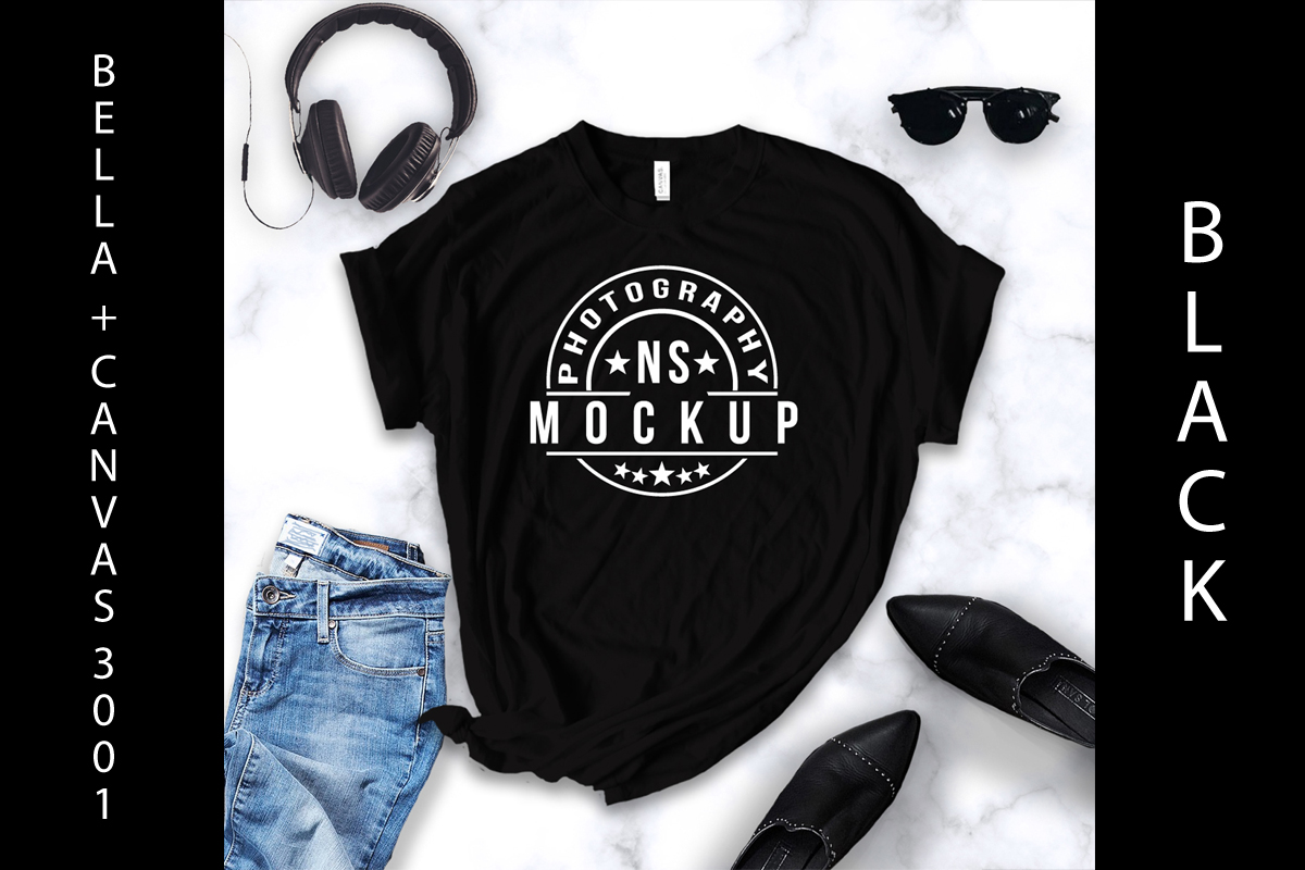 Download Bella Canvas 3001 UNISEX T-shirt mock-up, color BLACK