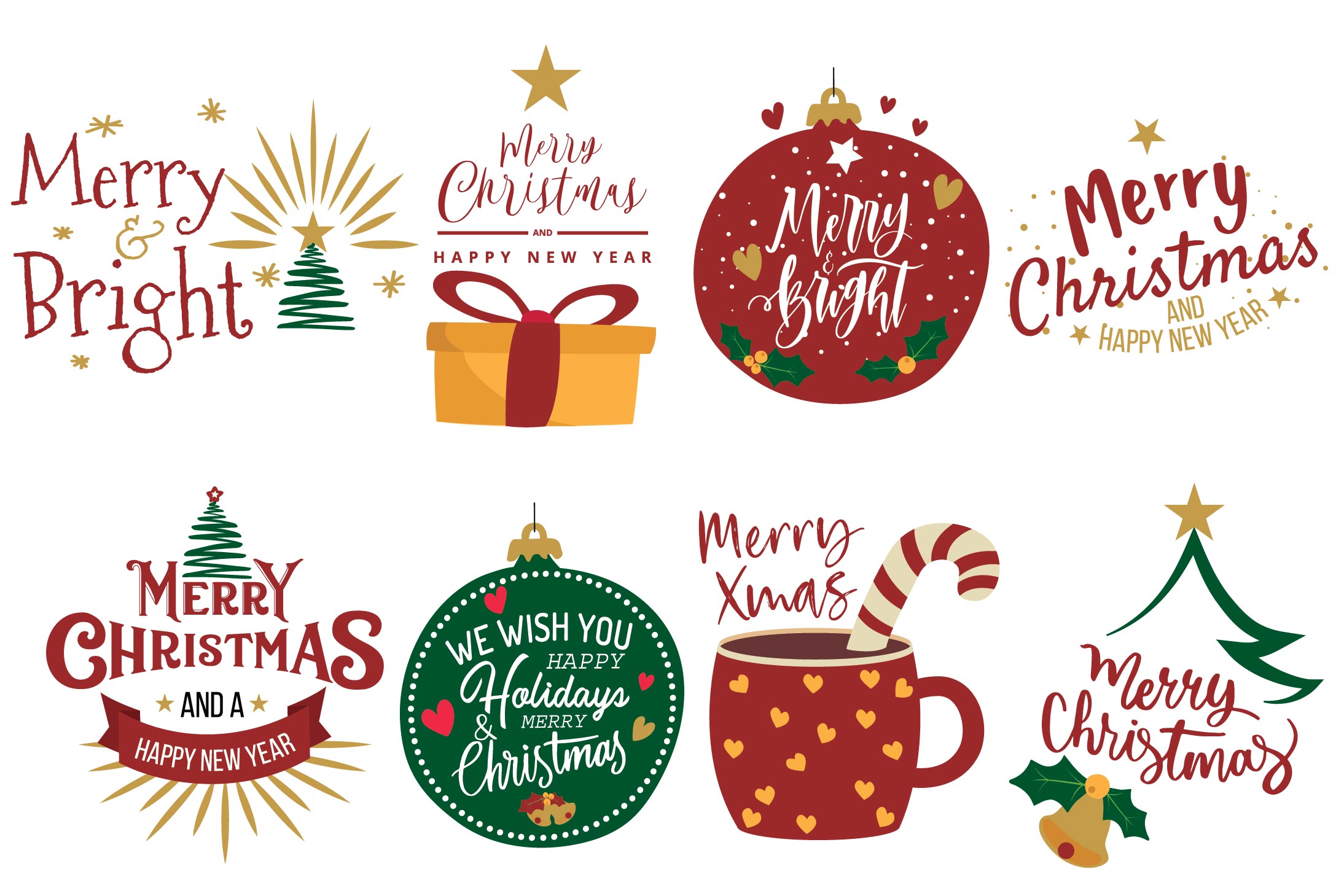 Merry Christmas greeting cards clip art. Christmas decor png