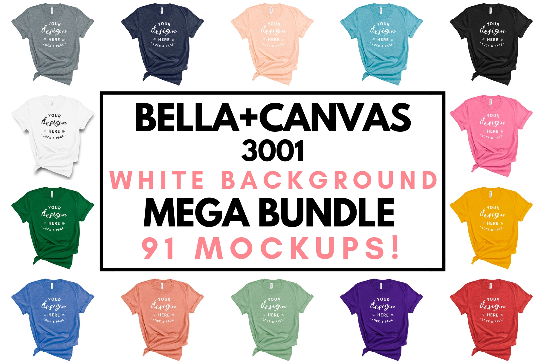 Bella Canvas 3001 T Shirt Mockup Bundle All Colors On White 