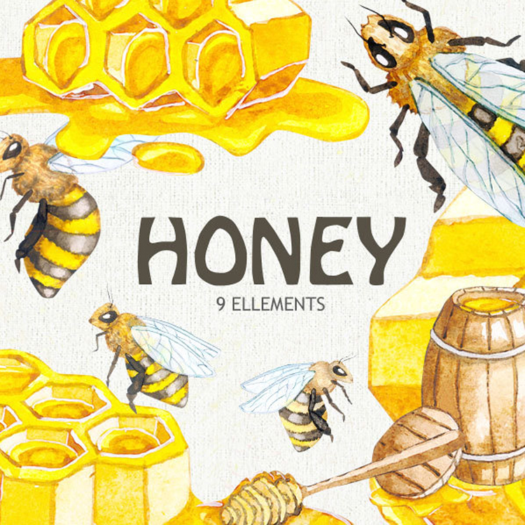 Download Watercolor Honey Bee Clipart, Honeycomb, Hand painted ...