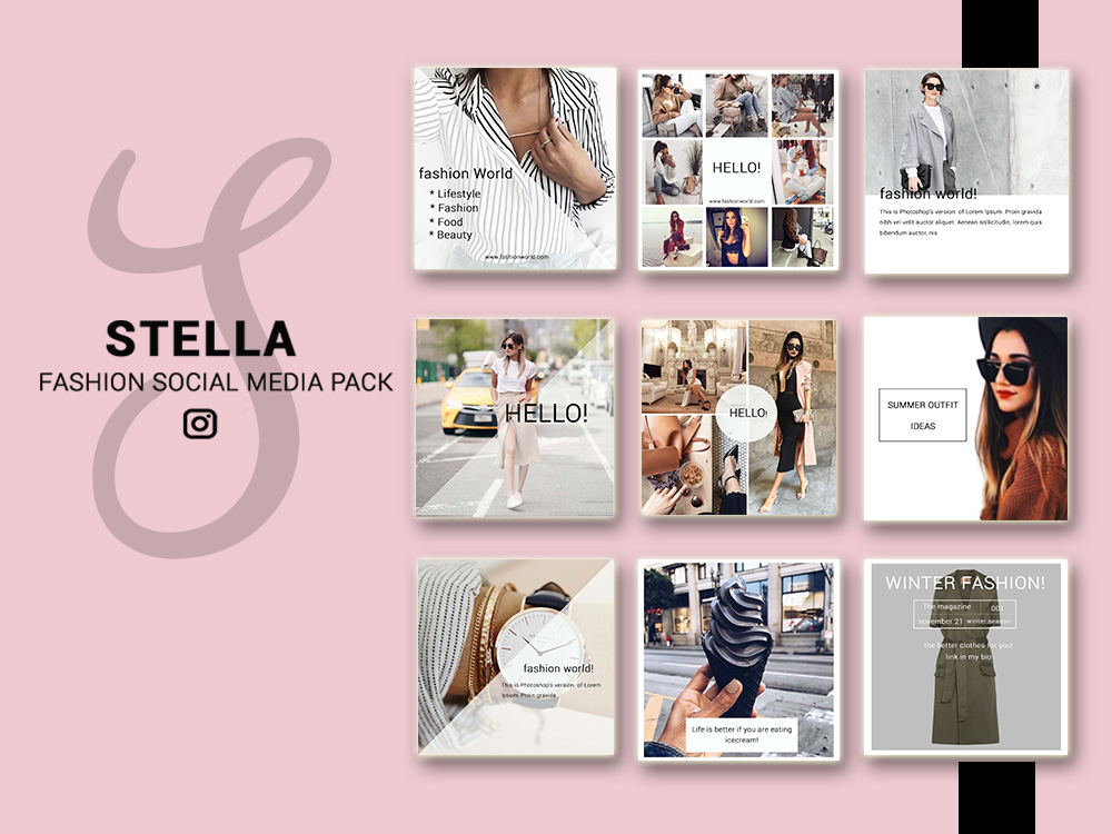Download Instagram Fashion Social Media Pack (31113) | Branding | Design Bundles