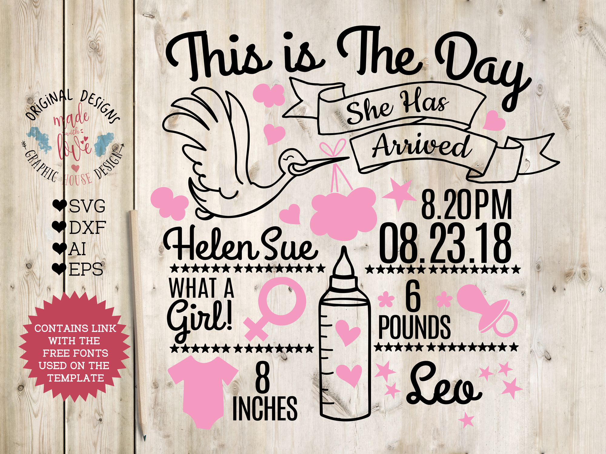 Download Baby Girl Birth Announcement - Chart in SVG, DXF, EPS, AI