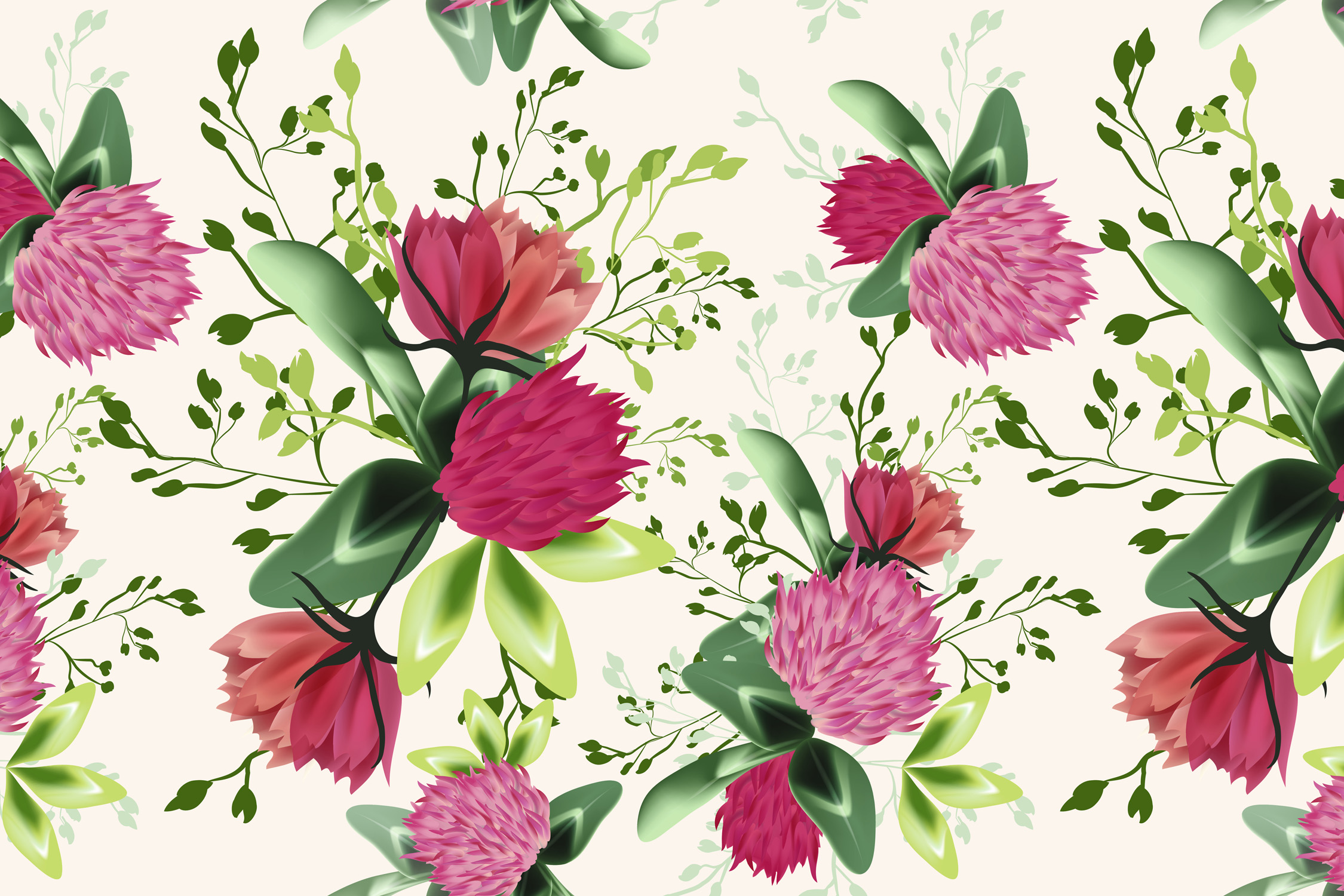 Download Beautiful floral vector pattern with rustic clover flowers