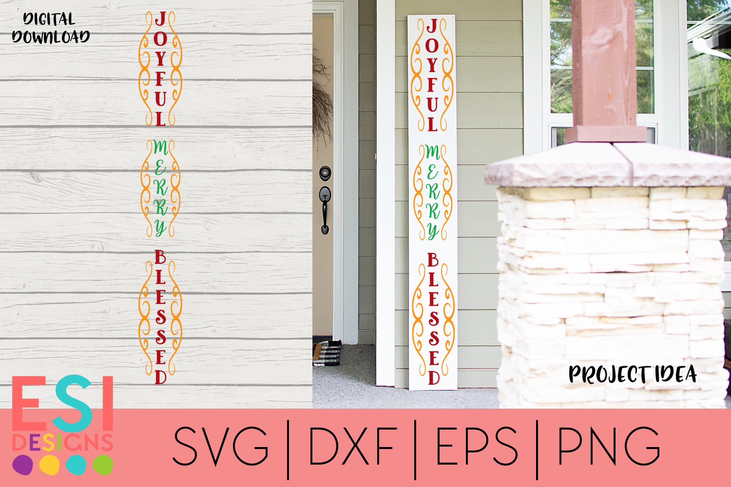 Download Christmas Porch Sign |Joyful Merry Blessed|SVG DXF EPS PNG