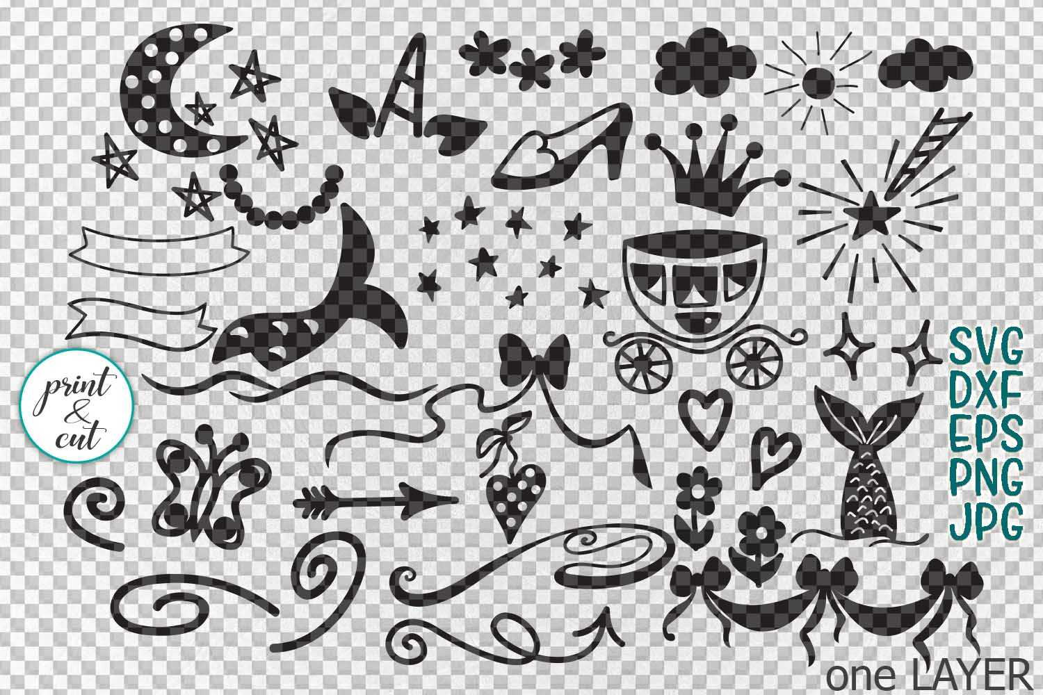 Download Unicorn Mermaid Princess doodles bundle svg cutting ...