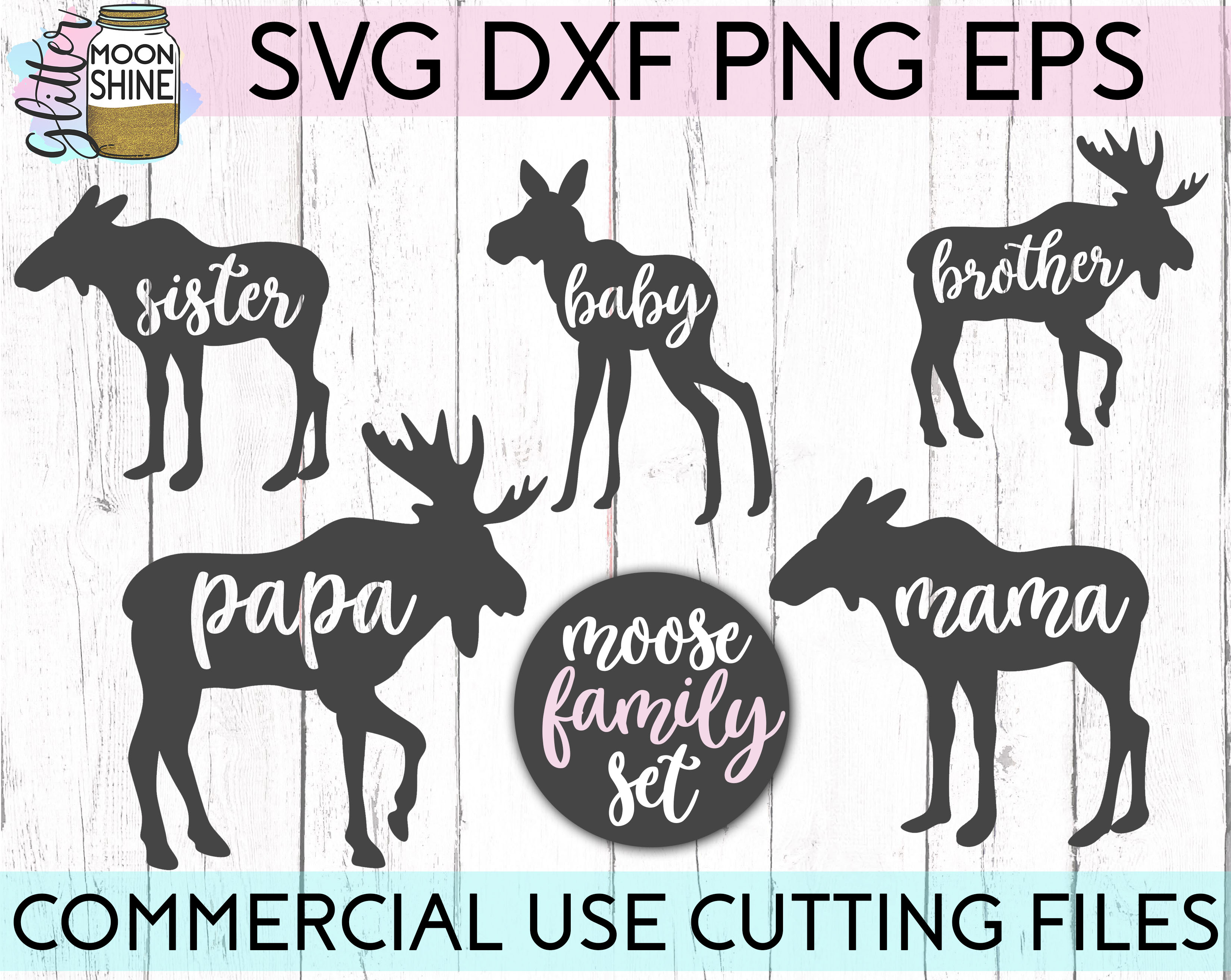 Moose Family Bundle of 5 SVG DXF PNG EPS Cutting Files (71097) | SVGs | Design Bundles