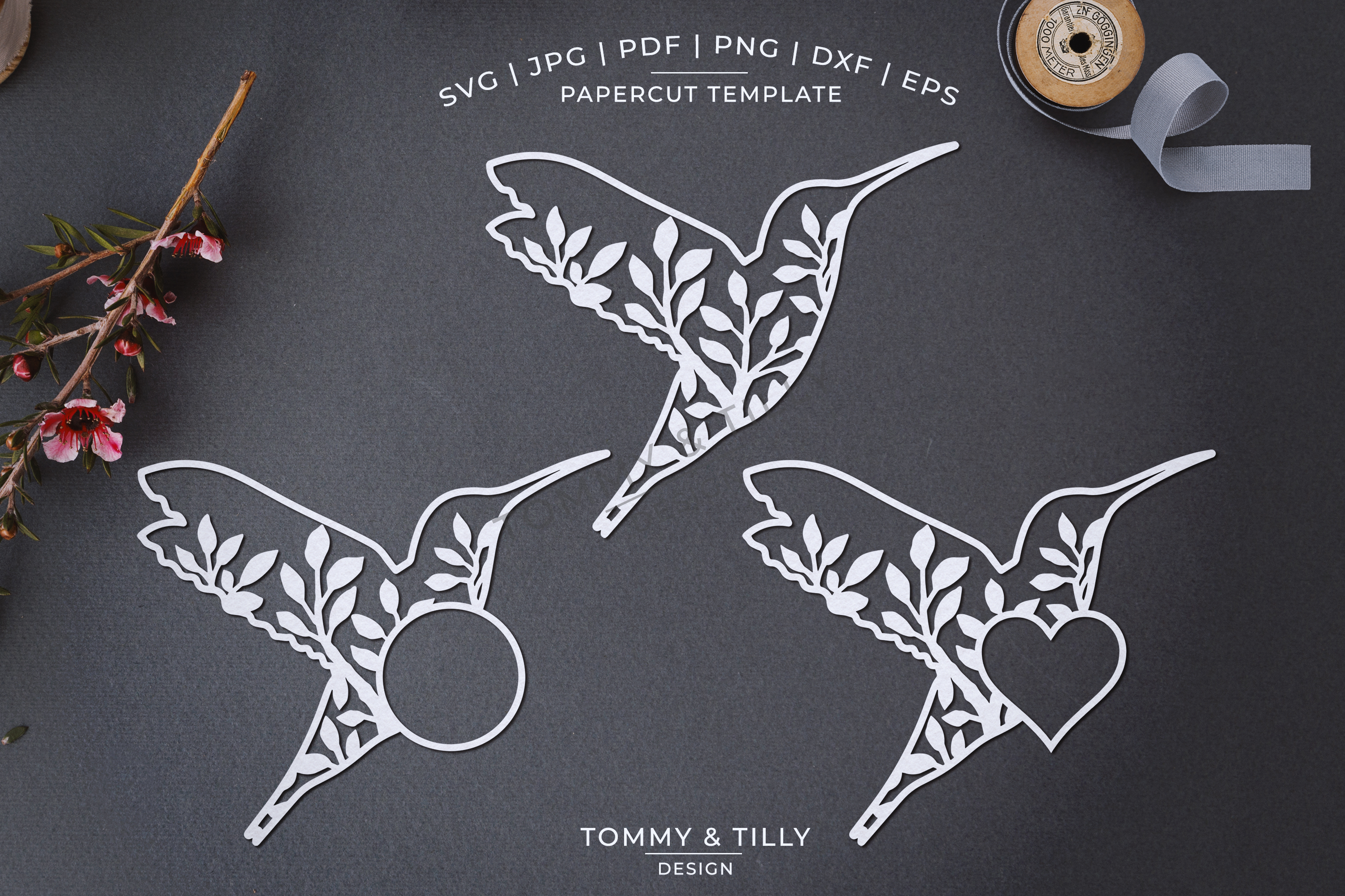 Download Foliage Hummingbird x 3 - Papercut Template SVG EPS DXF PNG (220025) | SVGs | Design Bundles