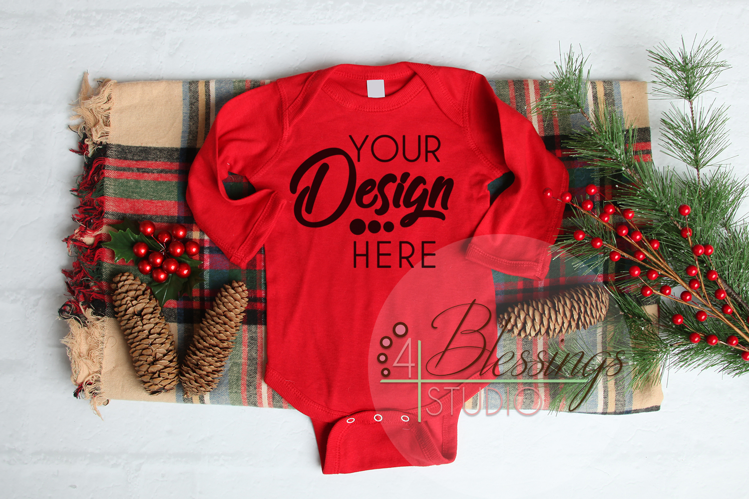 Download Baby Christmas Mockup Red One piece bodysuit Long Sleeve ...