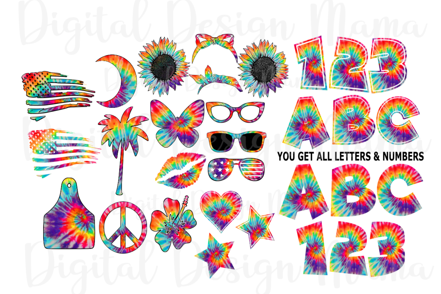 alphabet and clipart png bundle tie dye vector letters 265965