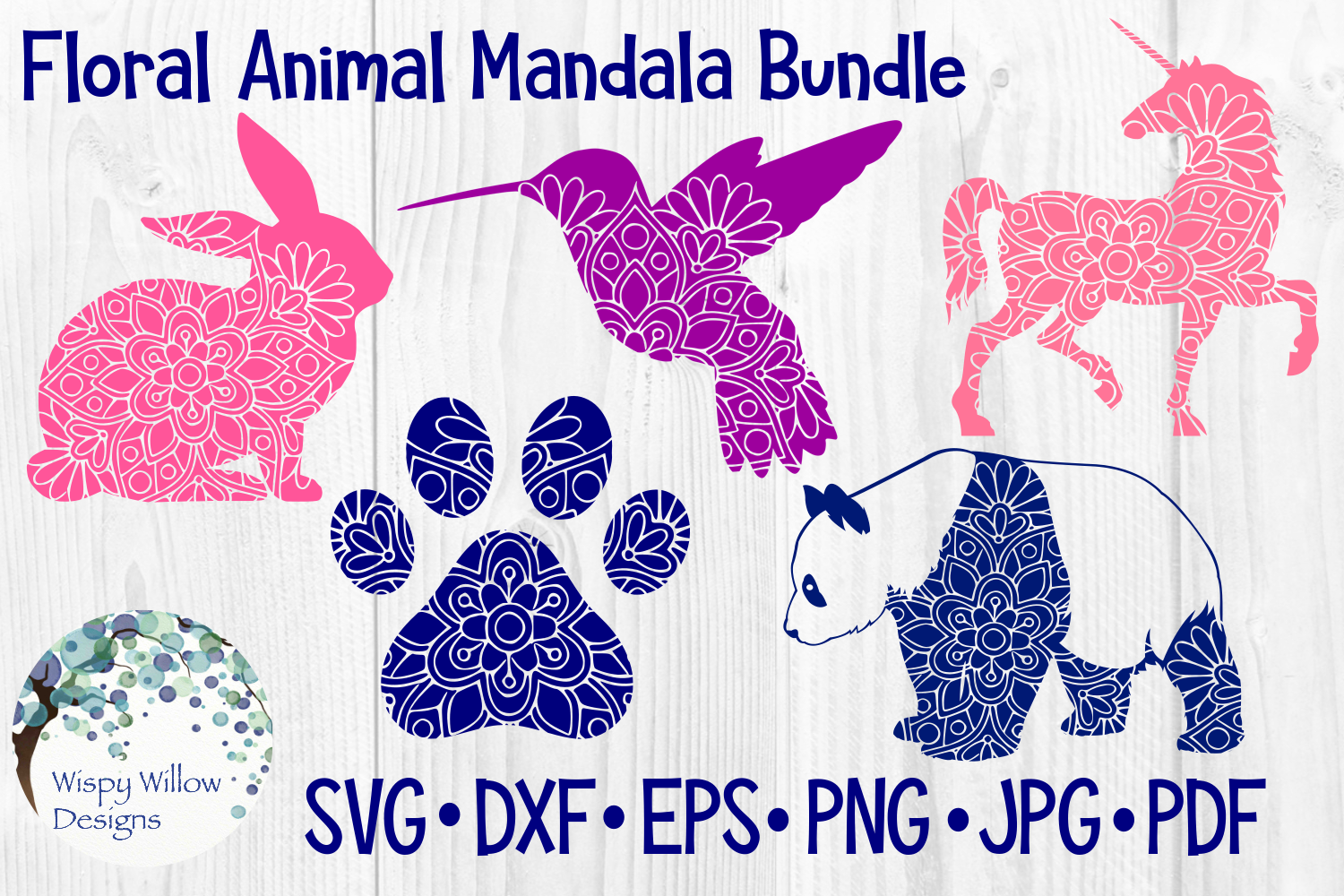 Download Floral Animal Mandala SVG Bundle |Unicorn, Bird, Panda, Paw
