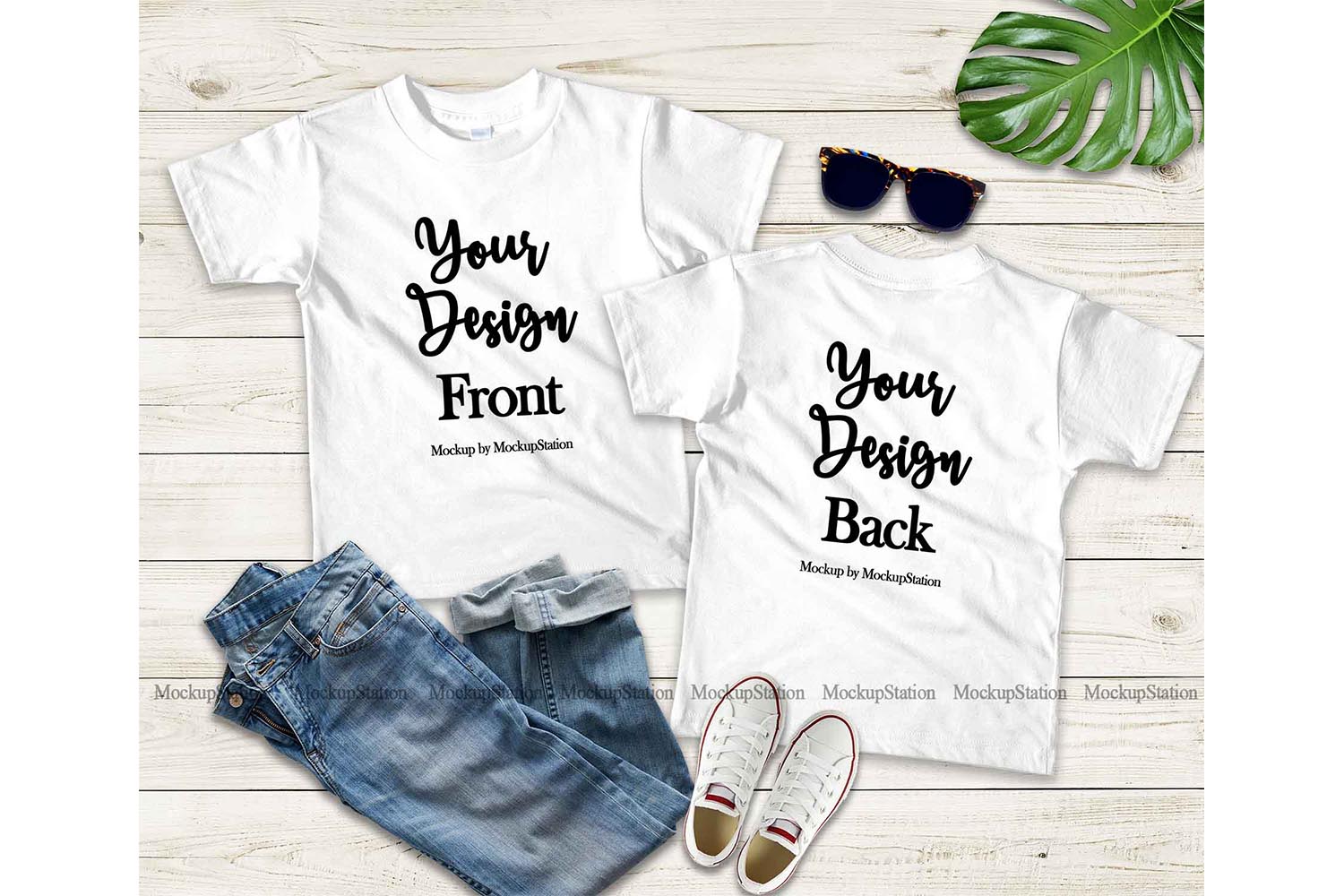 Download Kids Front & Back Tshirt Mockup Bundle, Blank Teen Shirt Set (235386) | Mock Ups | Design Bundles