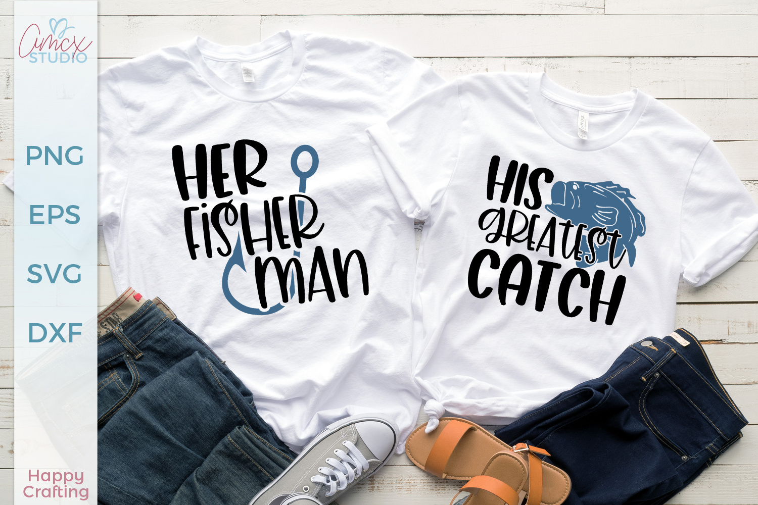 Download His and Her Fishing Shirts - Couples Shirts SVG Craft file