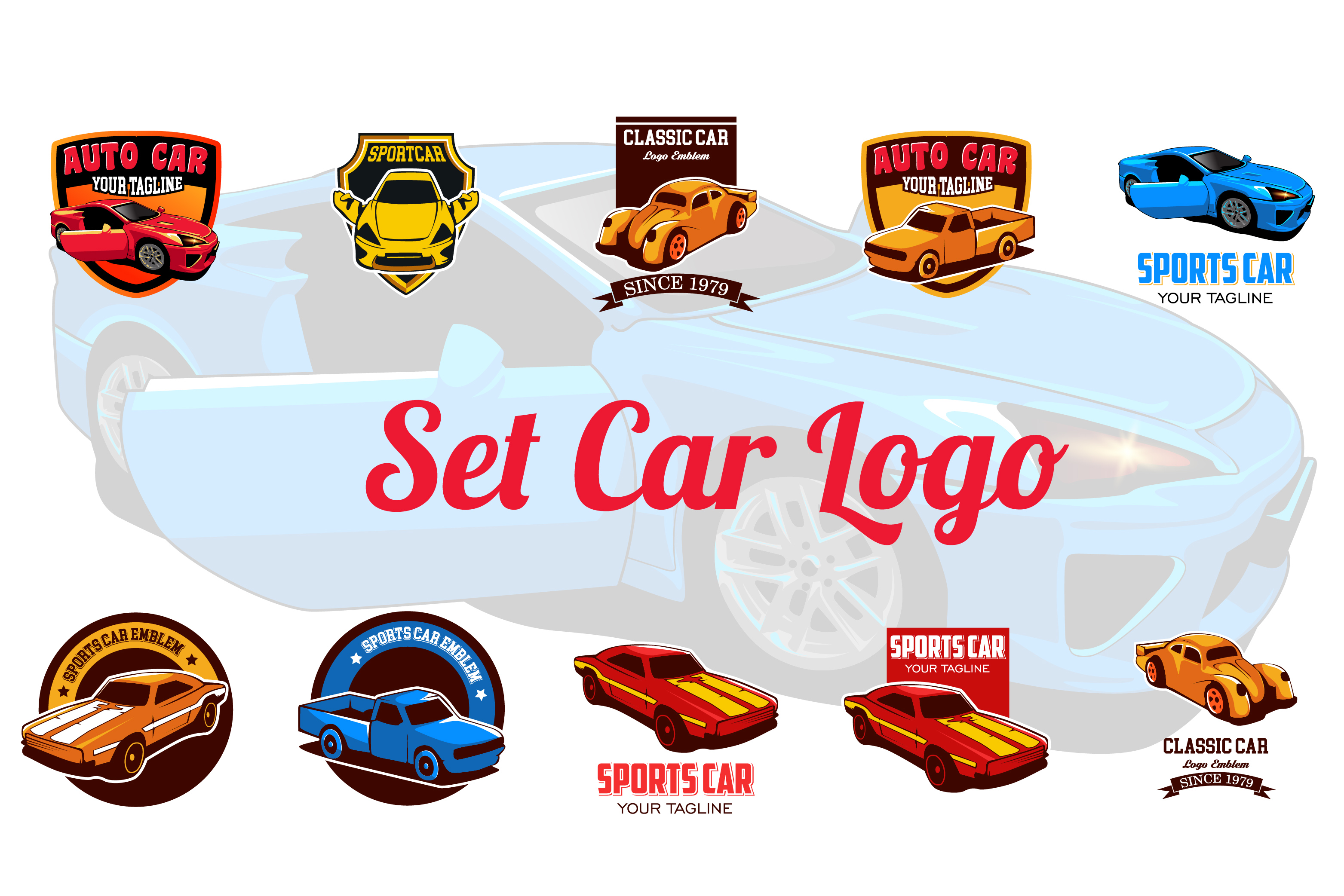 Set Sports Car Logo emblems