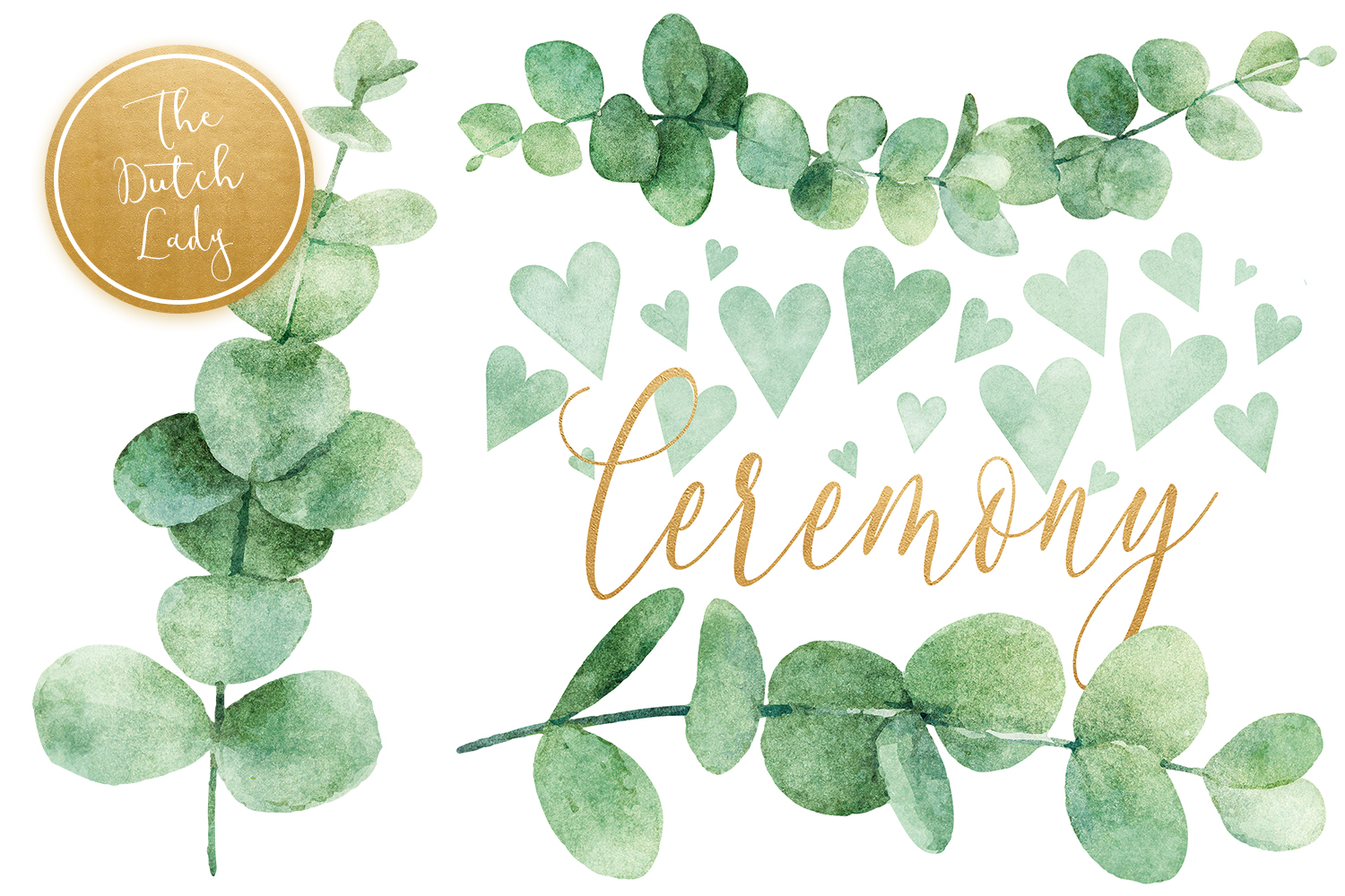 Watercolor Eucalyptus Wedding Card Clipart Set