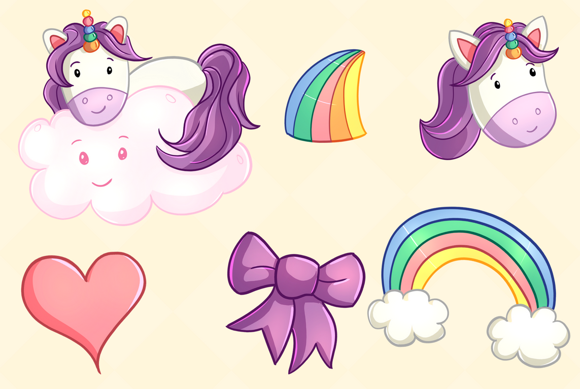 Cute Unicorns and Rainbows Clip Art Set