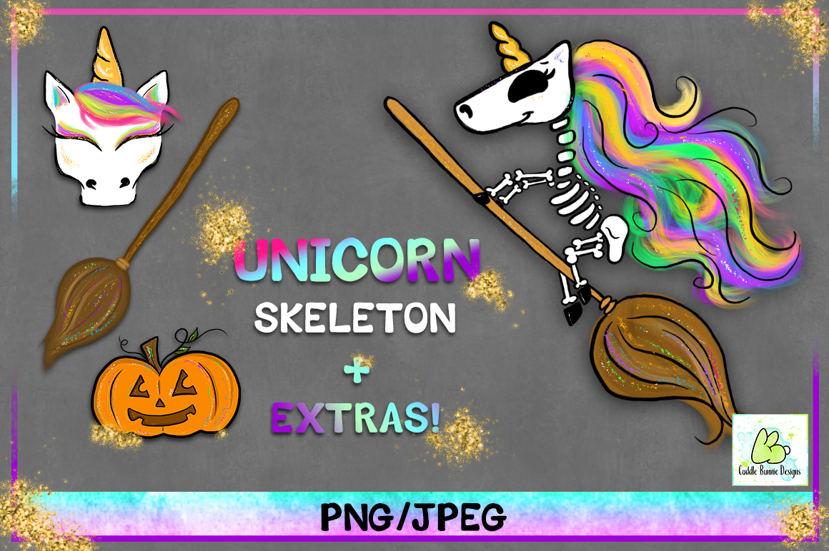 Halloween Unicorn Skeleton Clipart Sublimation Pumpkin