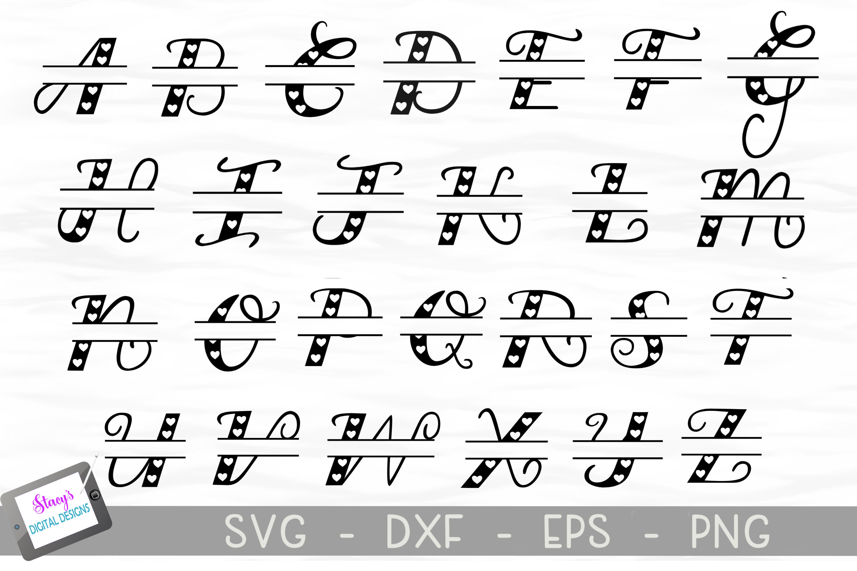 Download Heart Pattern Split Monogram SVG - Split Letters A-Z