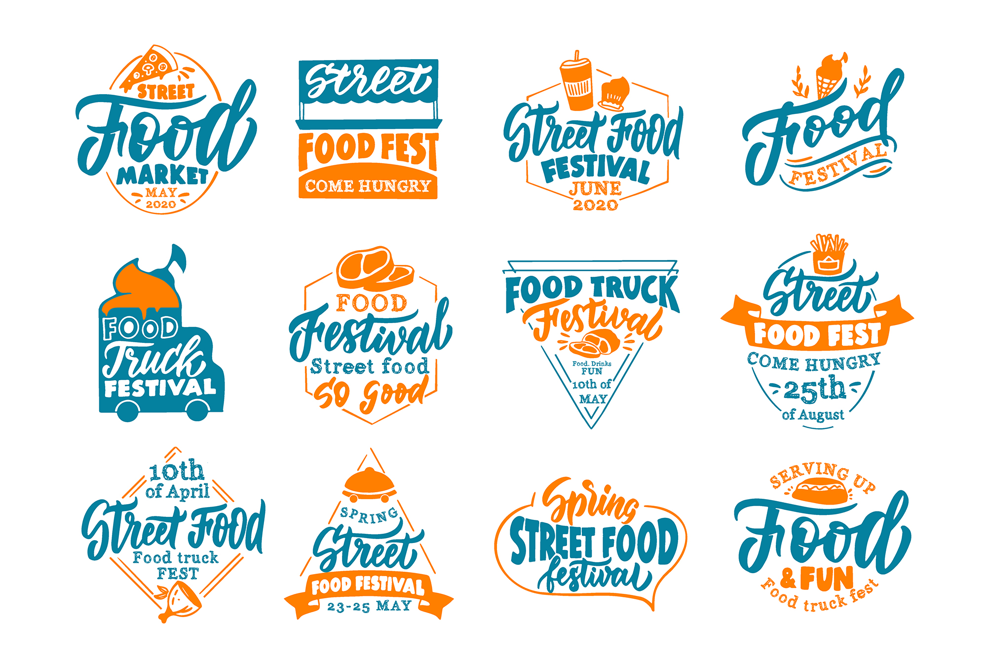 Street food festival. Set of logos